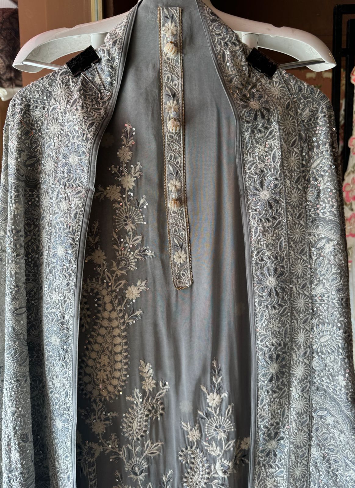 Pure Georgette Unstitched Shirt with thread embroidered
