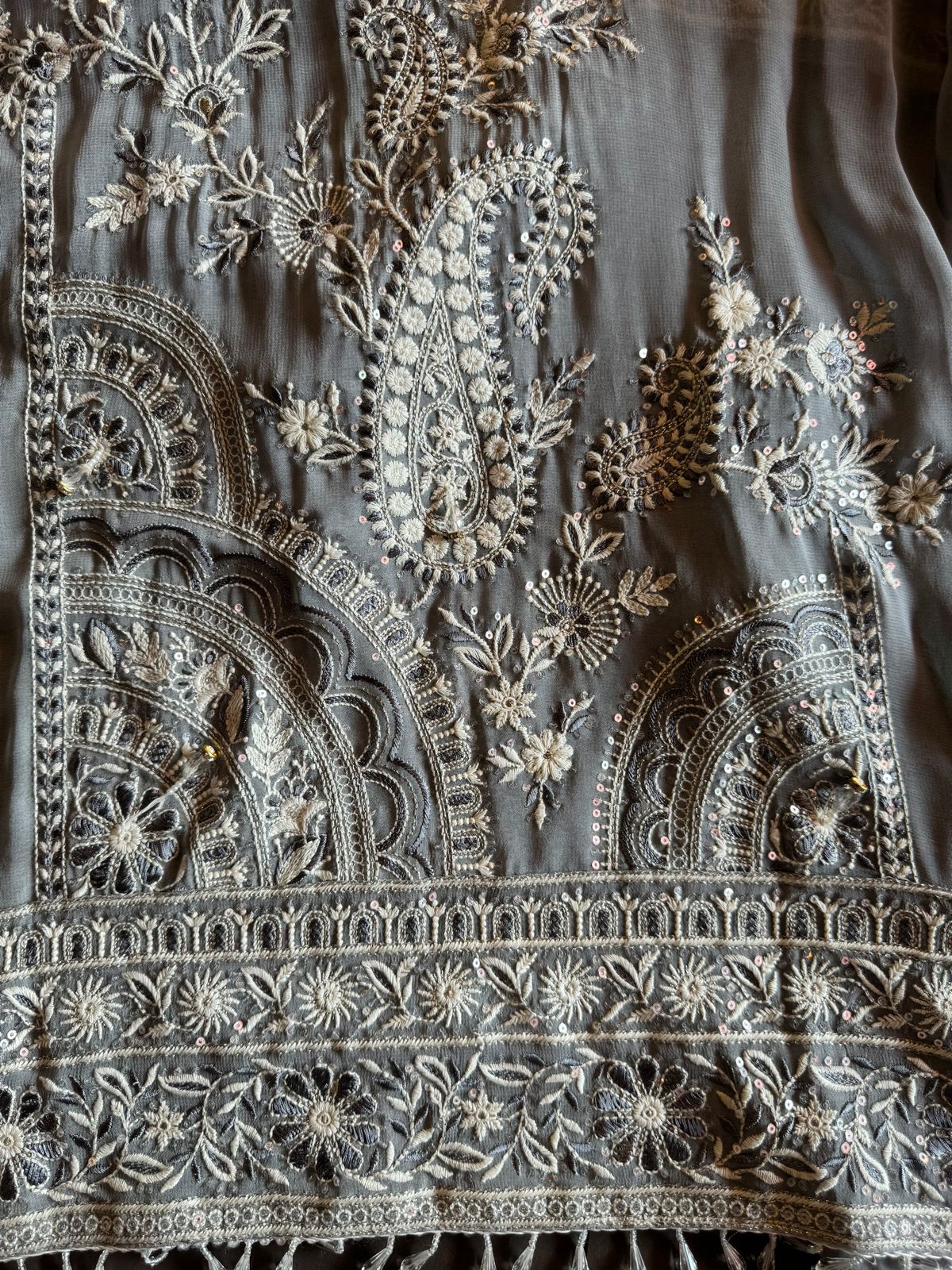 Pure Georgette Unstitched Shirt with thread embroidered