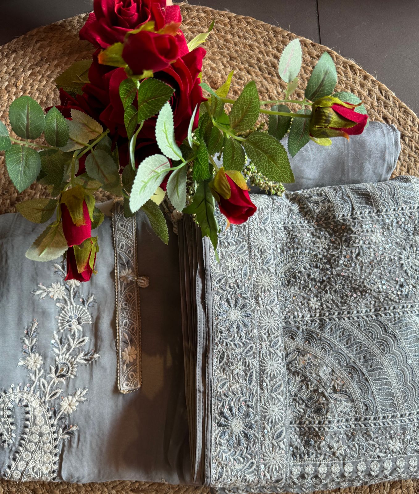 Pure Georgette Unstitched Shirt with thread embroidered