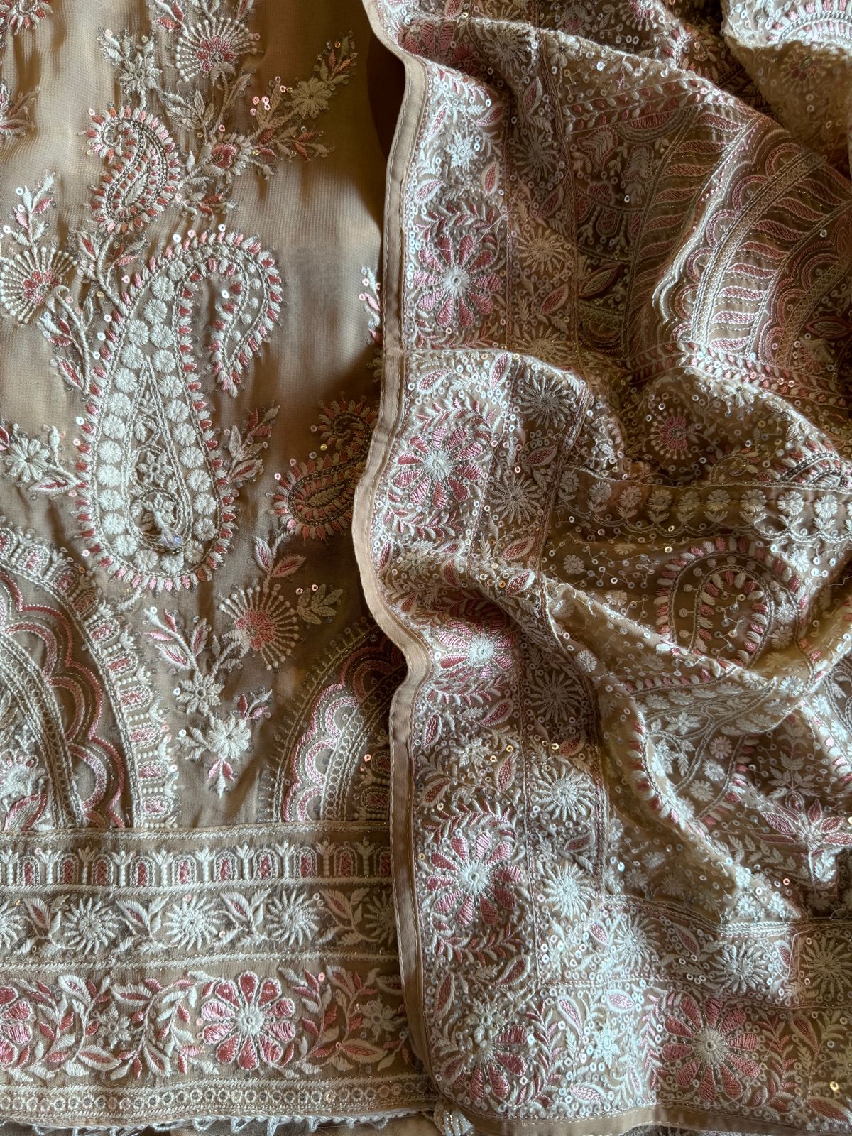 Pure Georgette Unstitched Shirt with thread embroidered