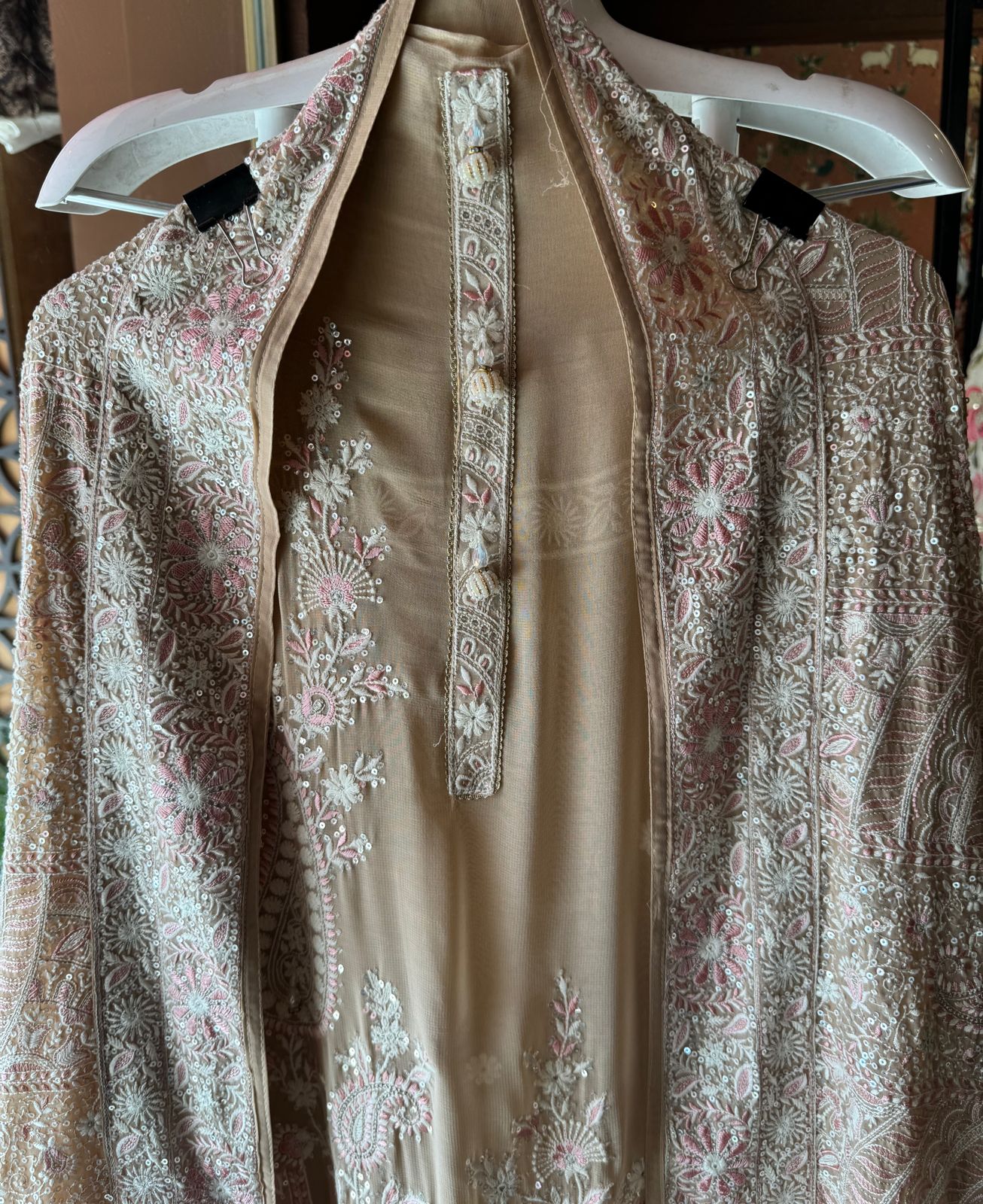 Pure Georgette Unstitched Shirt with thread embroidered