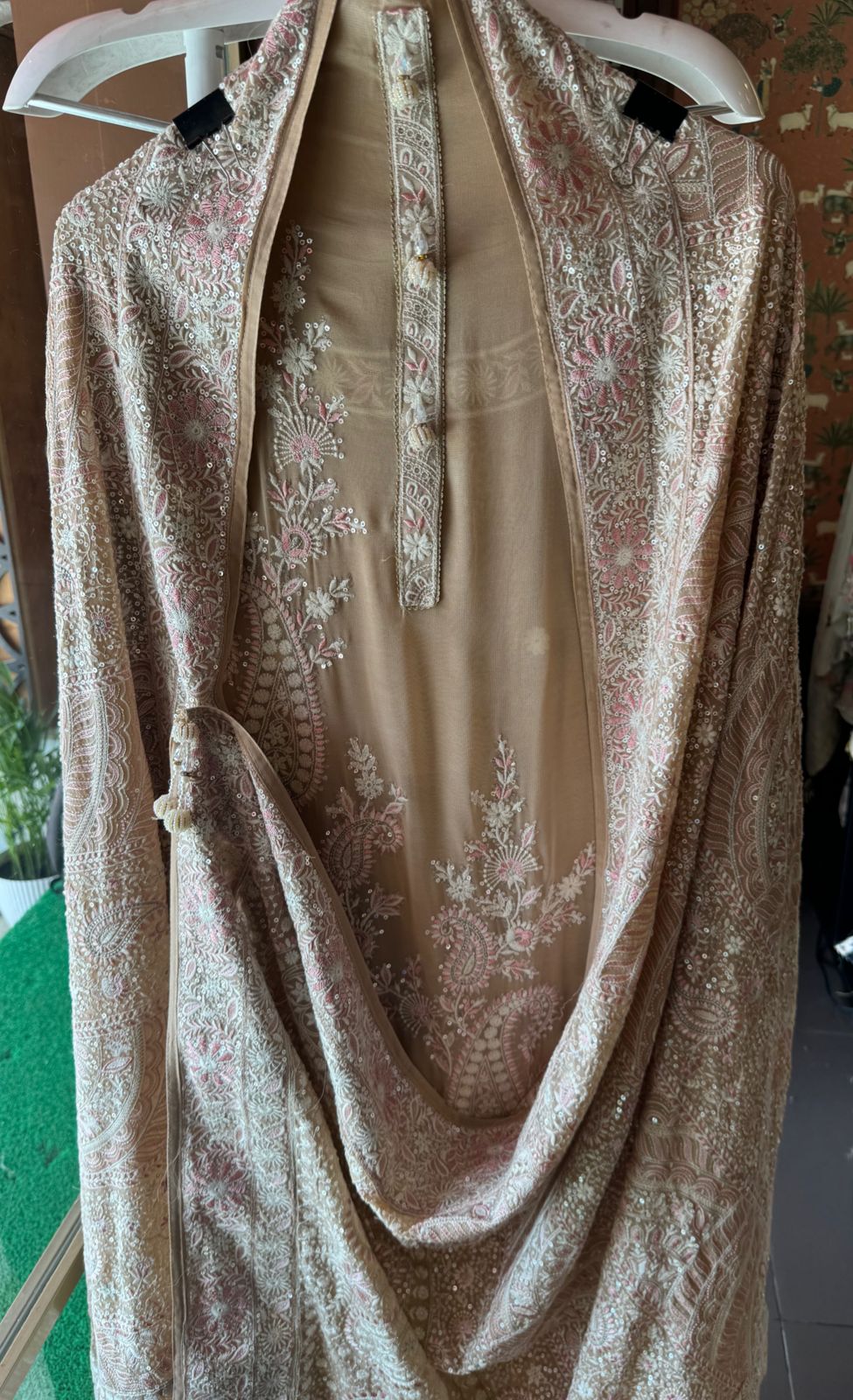 Pure Georgette Unstitched Shirt with thread embroidered