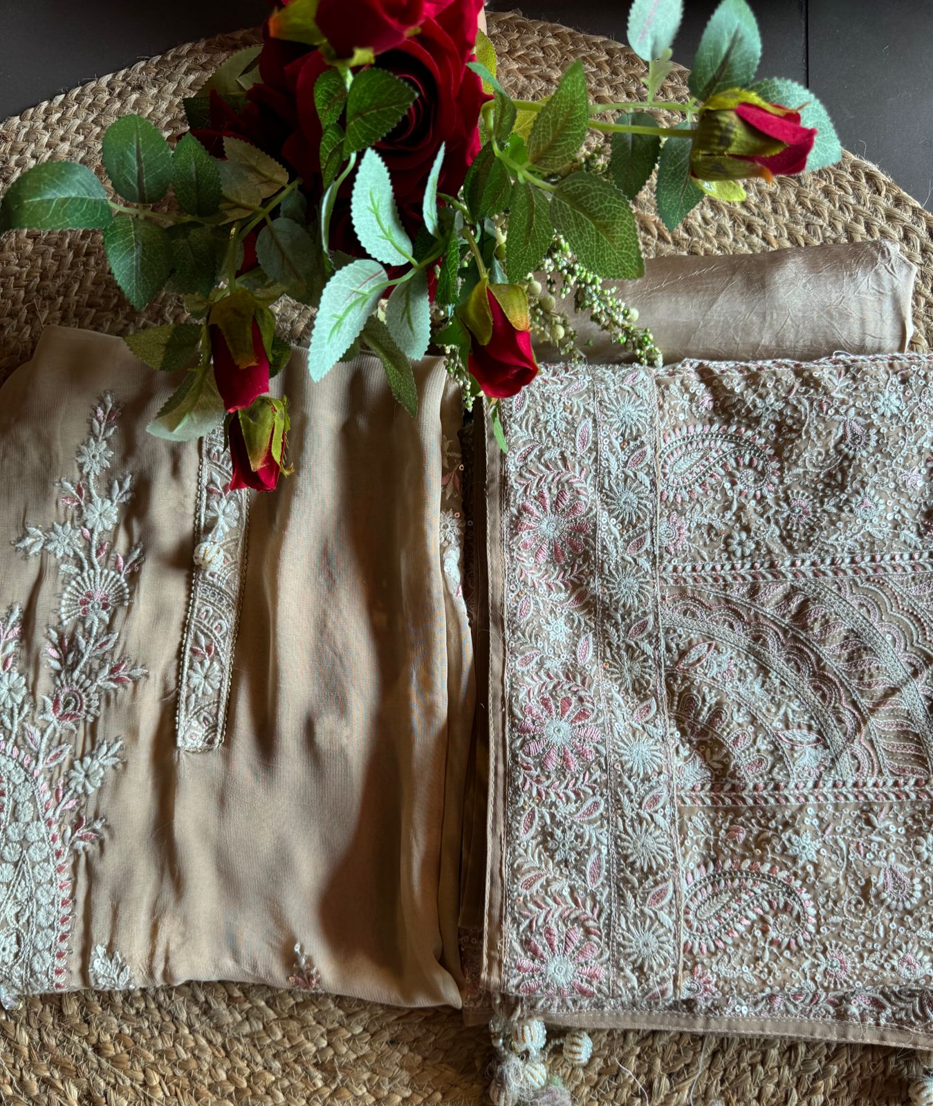 Pure Georgette Unstitched Shirt with thread embroidered