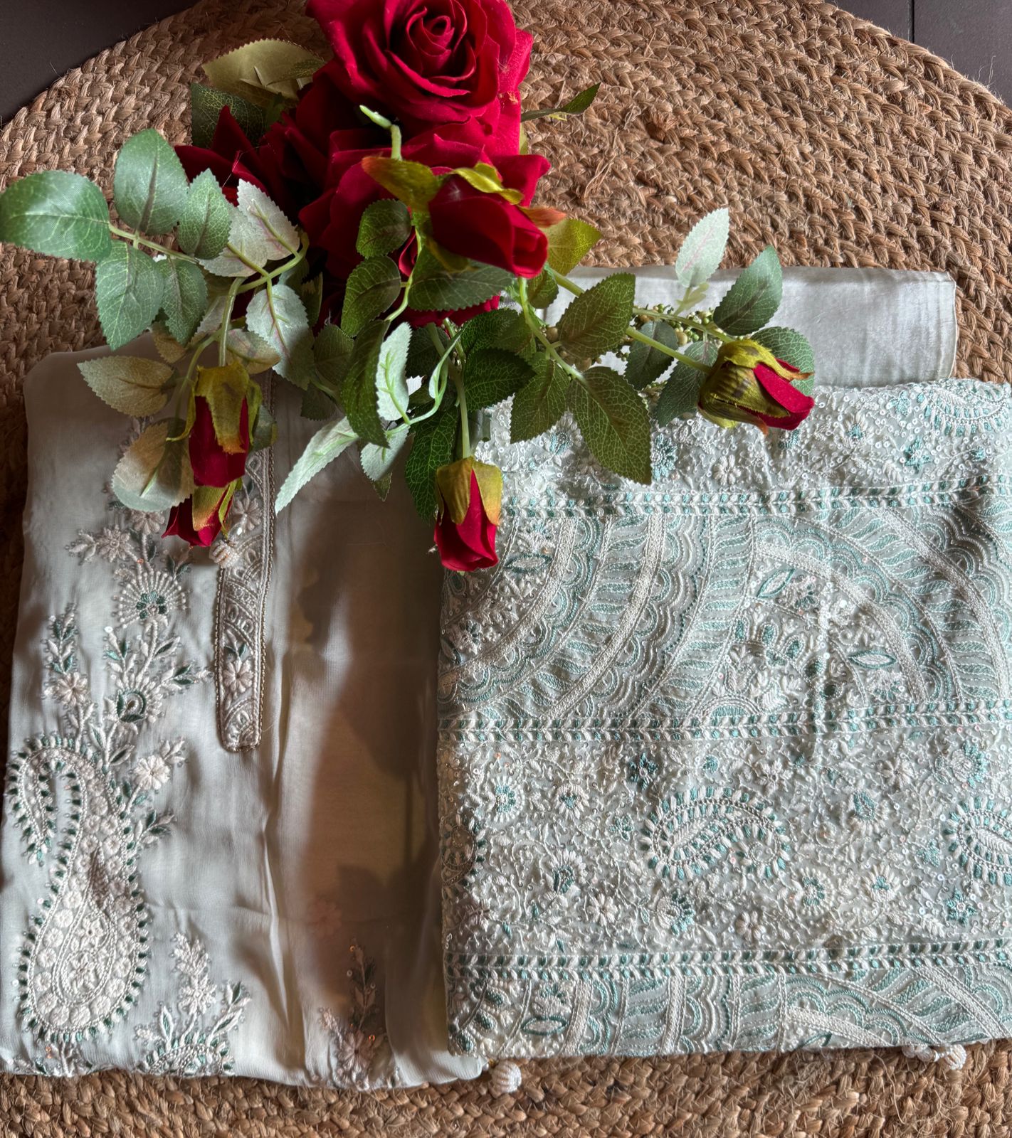 Pure Georgette Unstitched Shirt with thread embroidered