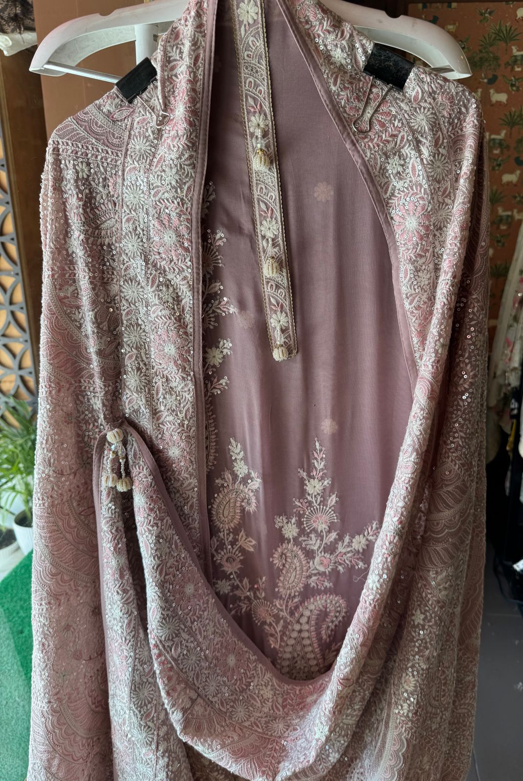 Pure Georgette Unstitched Shirt with thread embroidered