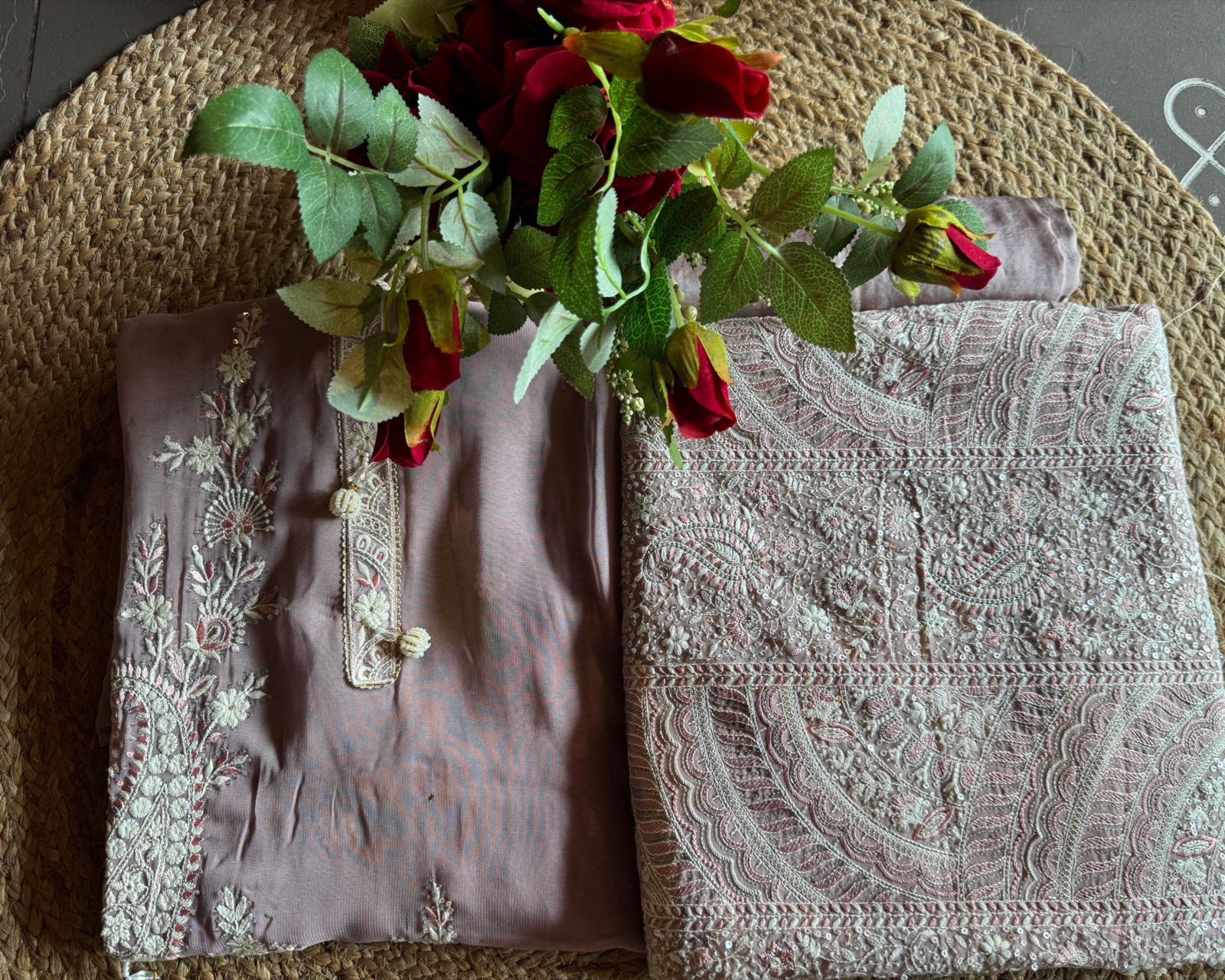 Pure Georgette Unstitched Shirt with thread embroidered