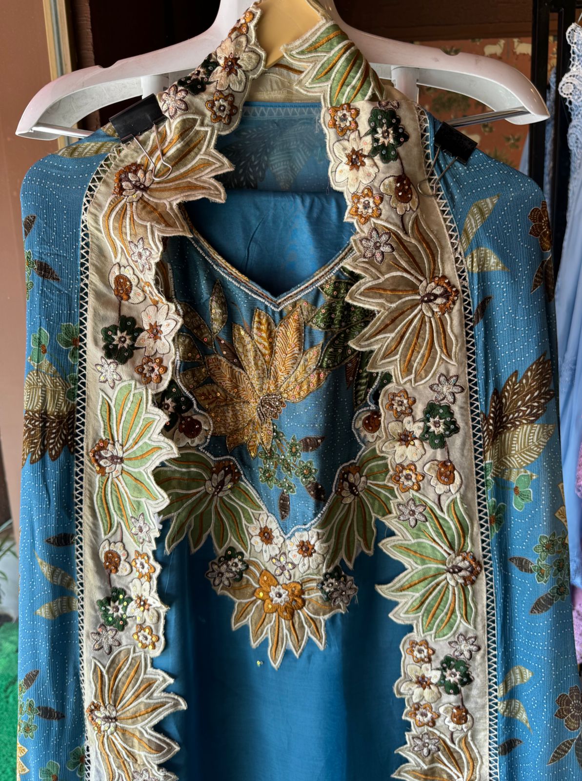 Organza Unstitched Shirt with beautiful Handwork