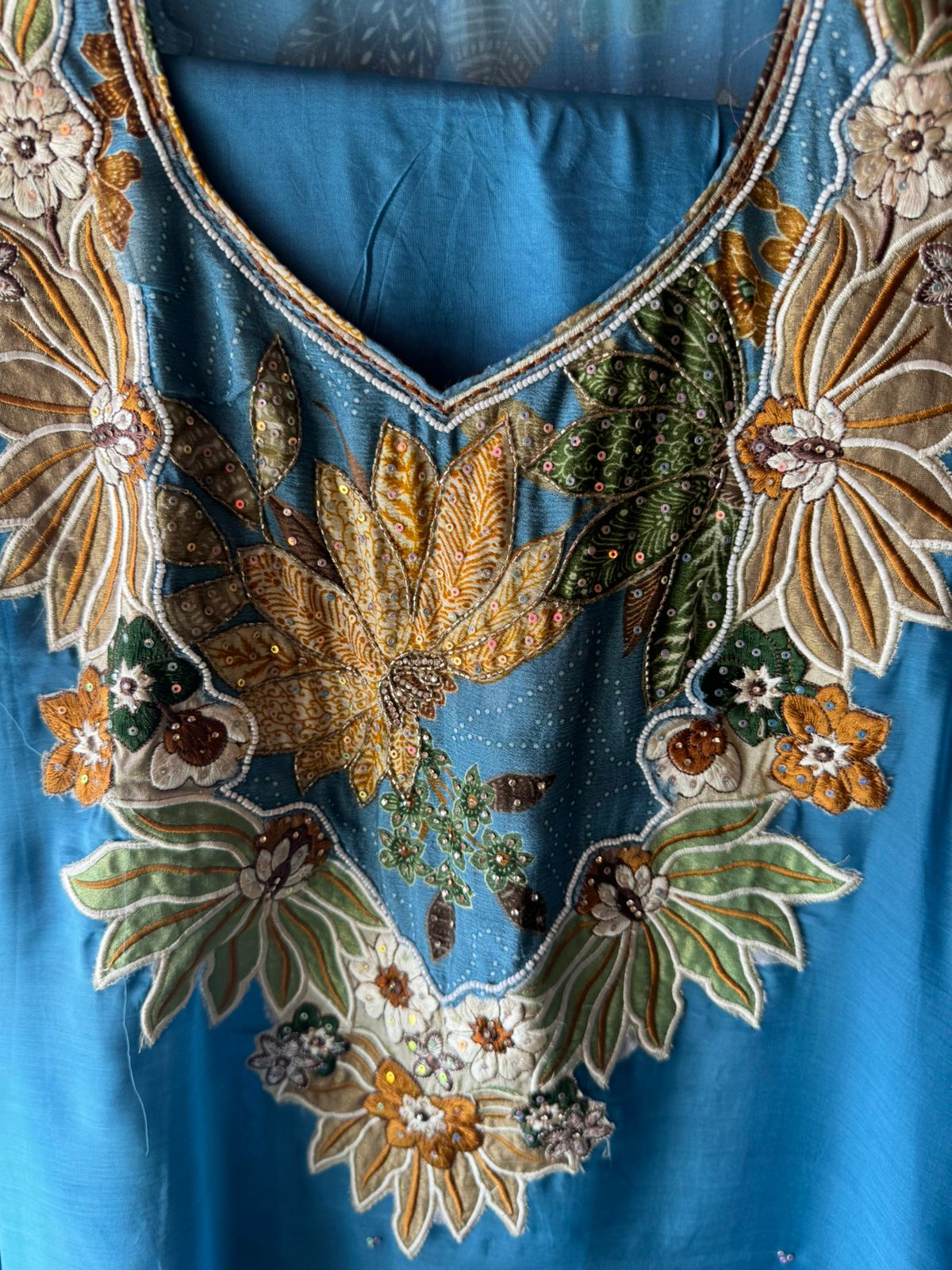 Organza Unstitched Shirt with beautiful Handwork