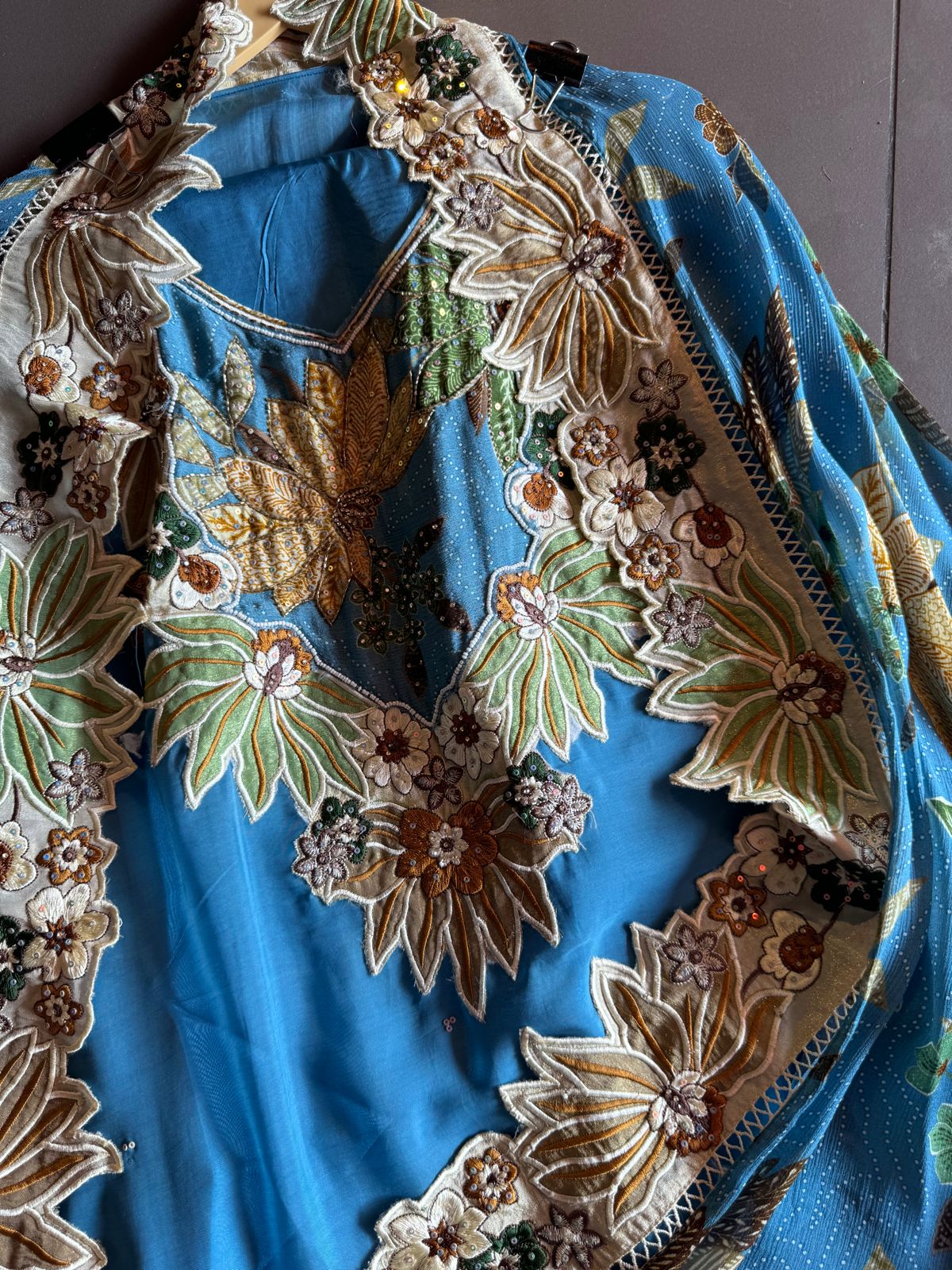 Organza Unstitched Shirt with beautiful Handwork