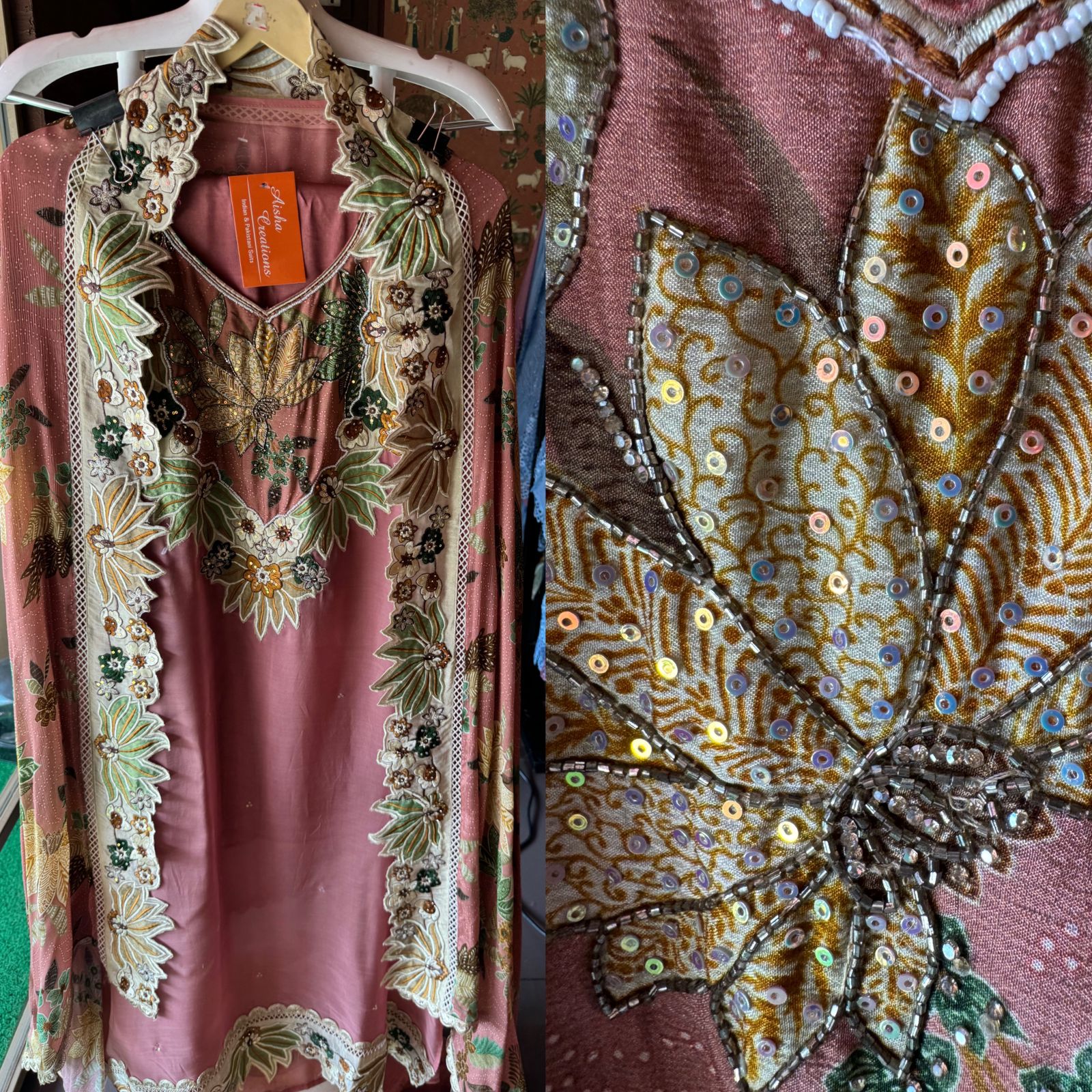 Organza Unstitched Shirt with beautiful Handwork