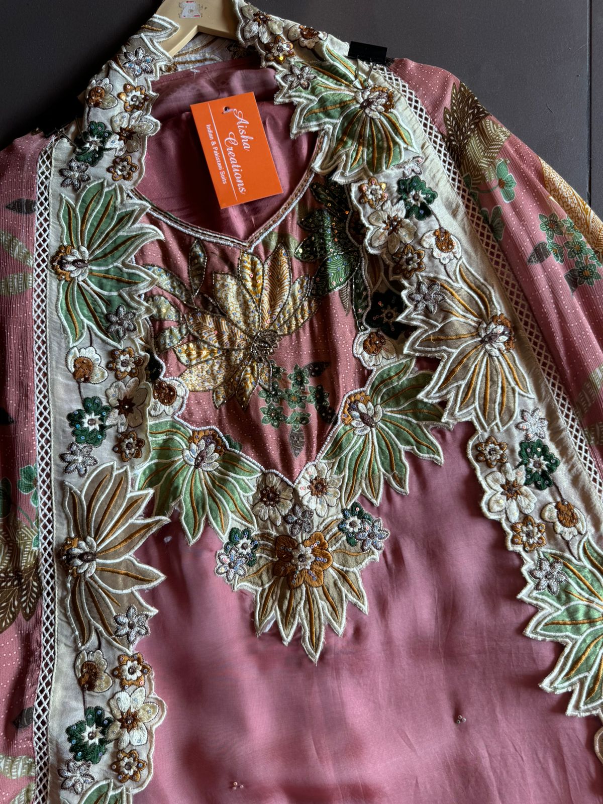 Organza Unstitched Shirt with beautiful Handwork