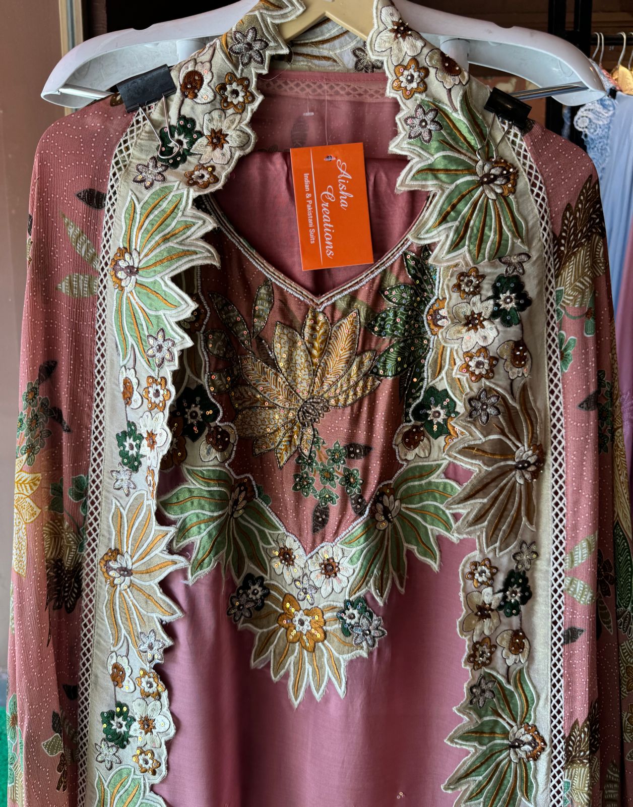 Organza Unstitched Shirt with beautiful Handwork