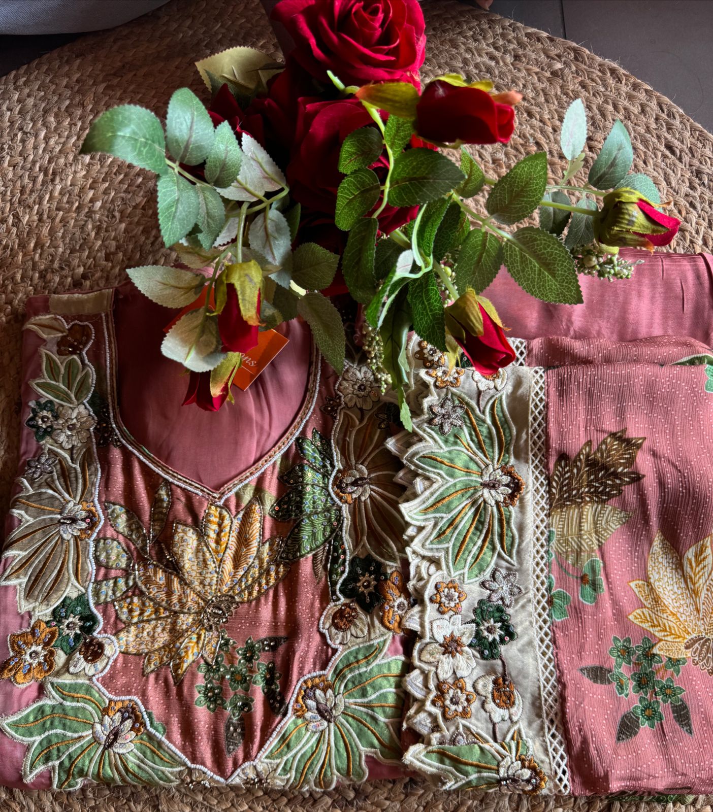 Organza Unstitched Shirt with beautiful Handwork