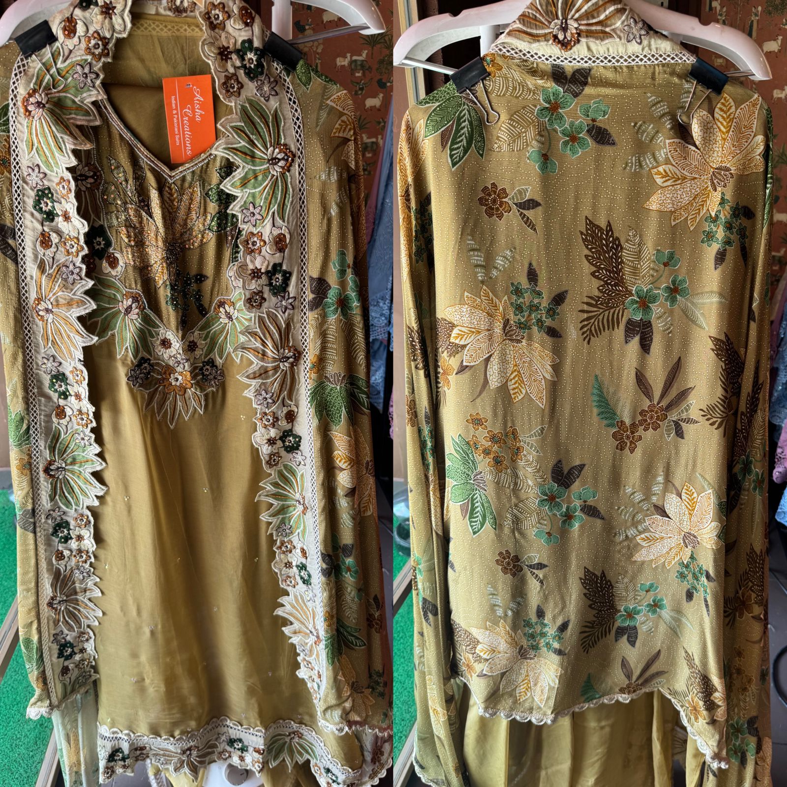 Organza Unstitched Shirt with beautiful Handwork