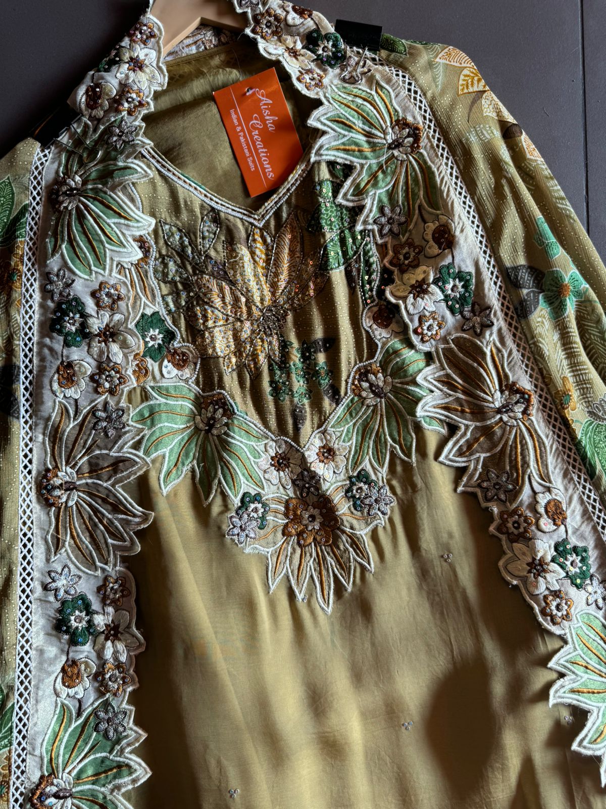 Organza Unstitched Shirt with beautiful Handwork