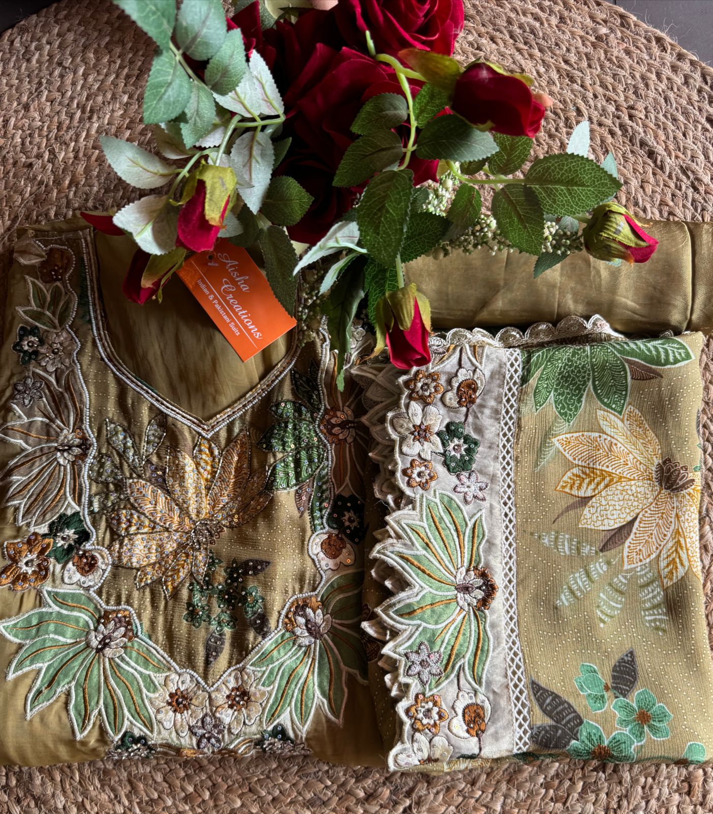 Organza Unstitched Shirt with beautiful Handwork