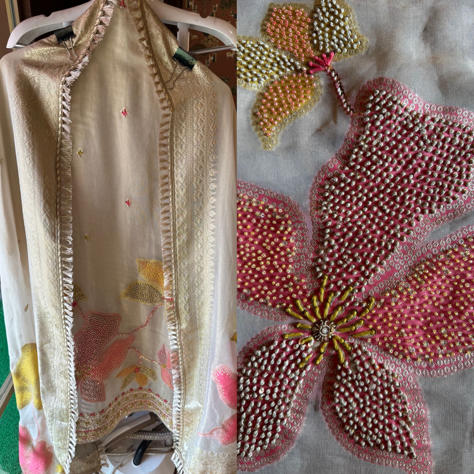 Soft tissue Unstitched Shirt with Beautofil floral Embroideted