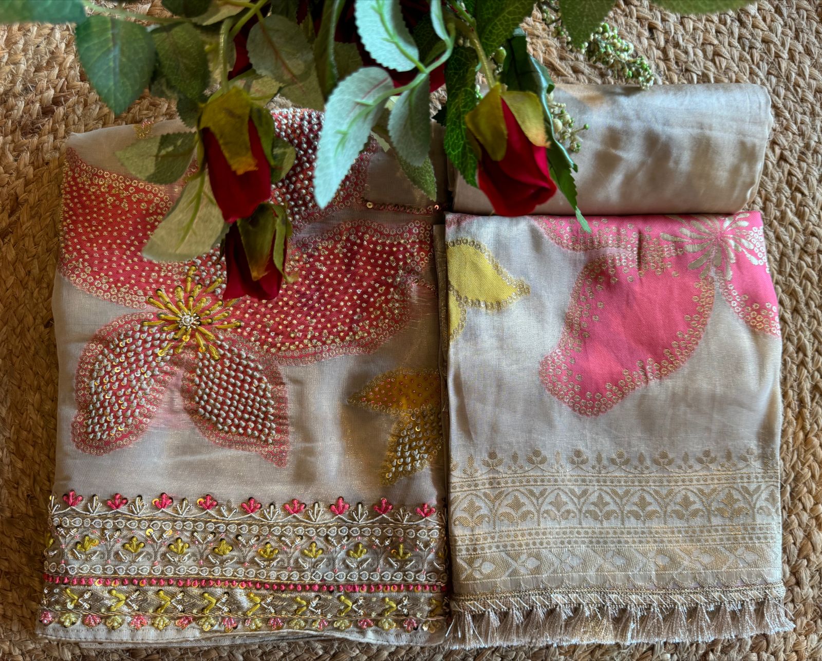 Soft tissue Unstitched Shirt with Beautofil floral Embroideted