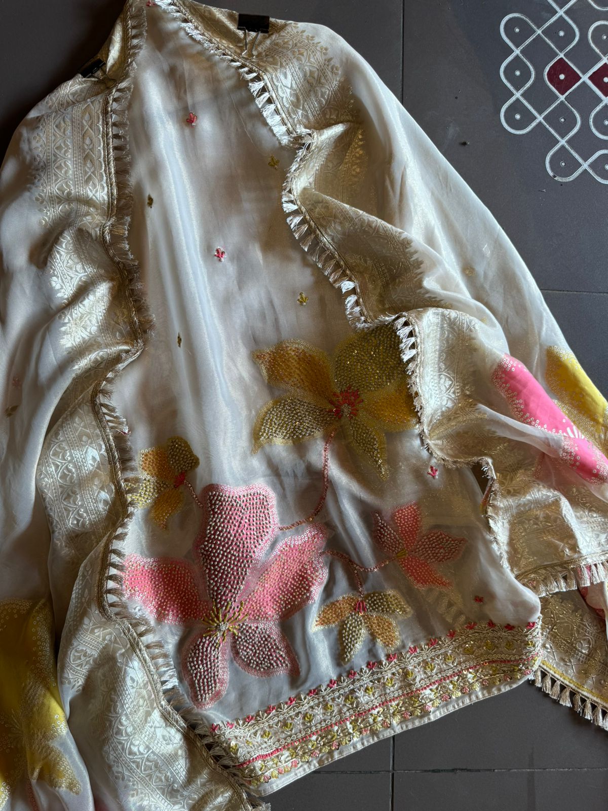 Soft tissue Unstitched Shirt with Beautofil floral Embroideted