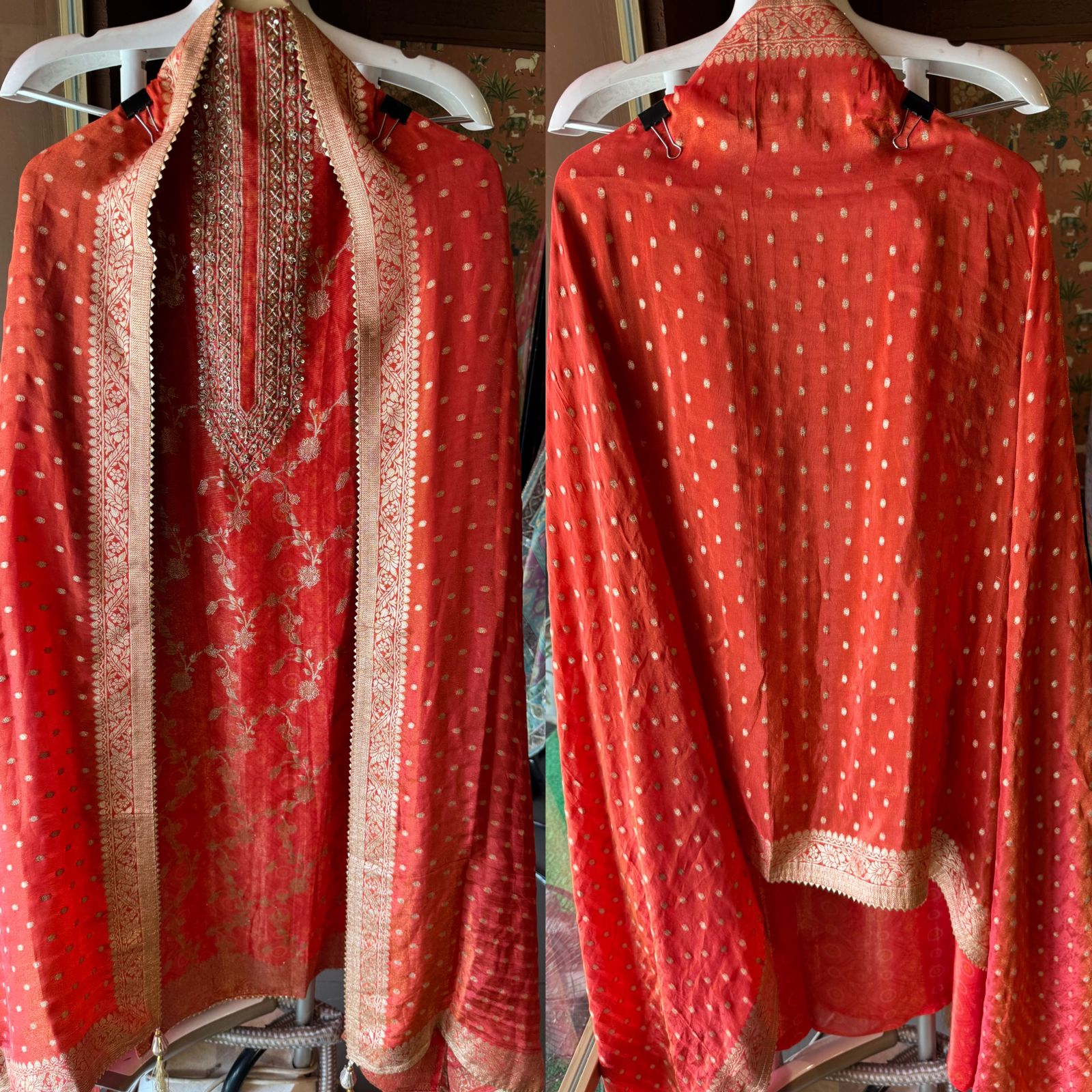 Digital printed tissue unstitched suit with banarsi Jaal