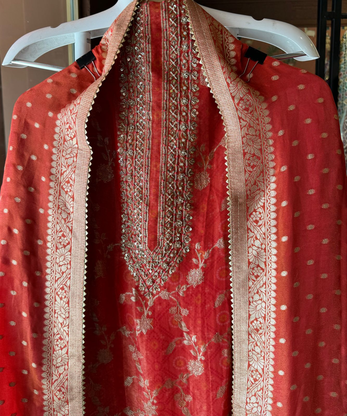 Digital printed tissue unstitched suit with banarsi Jaal