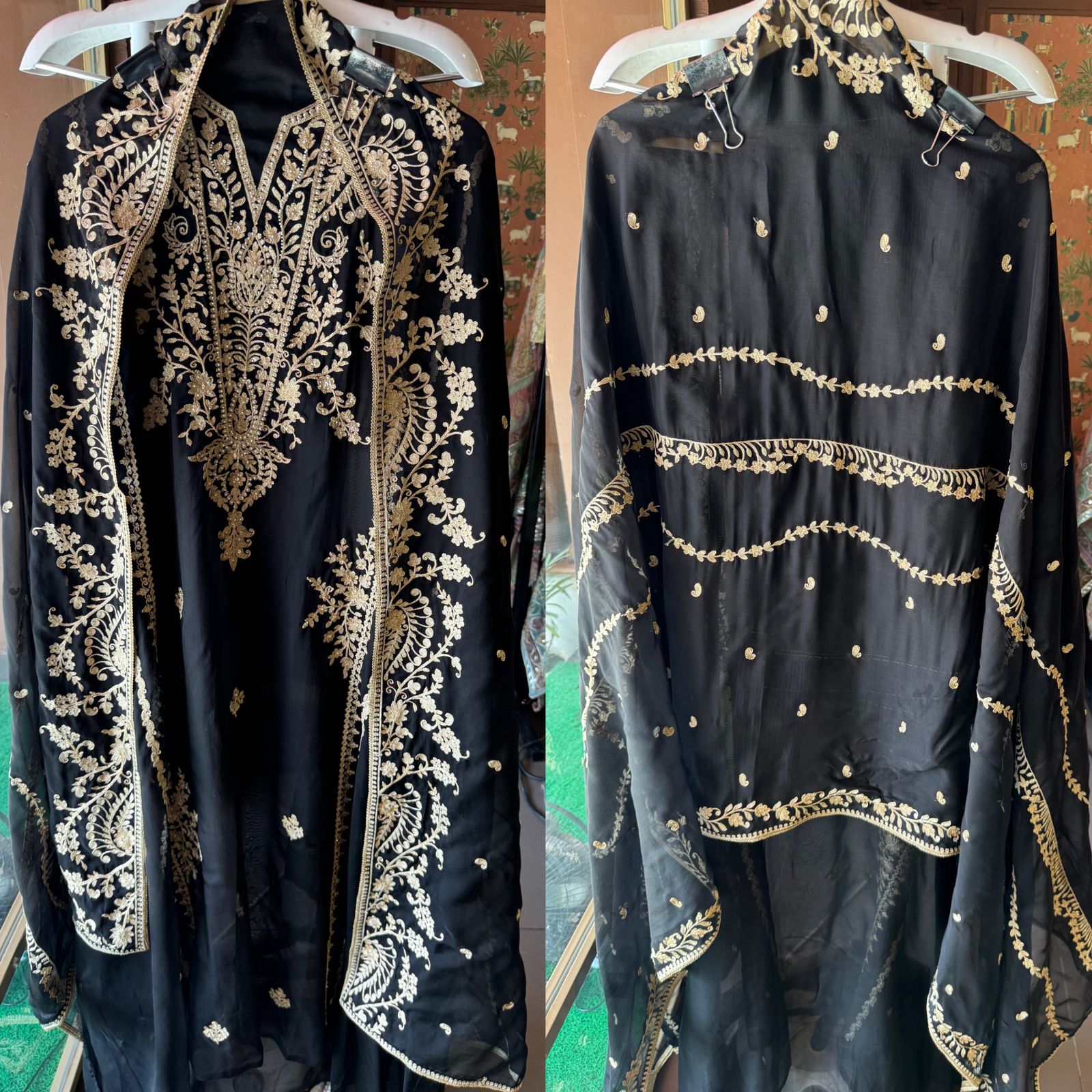 Soft organza Unstitched Suit piece with Aari work