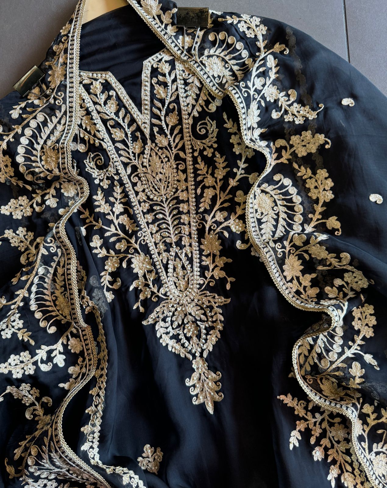 Soft organza Unstitched Suit piece with Aari work