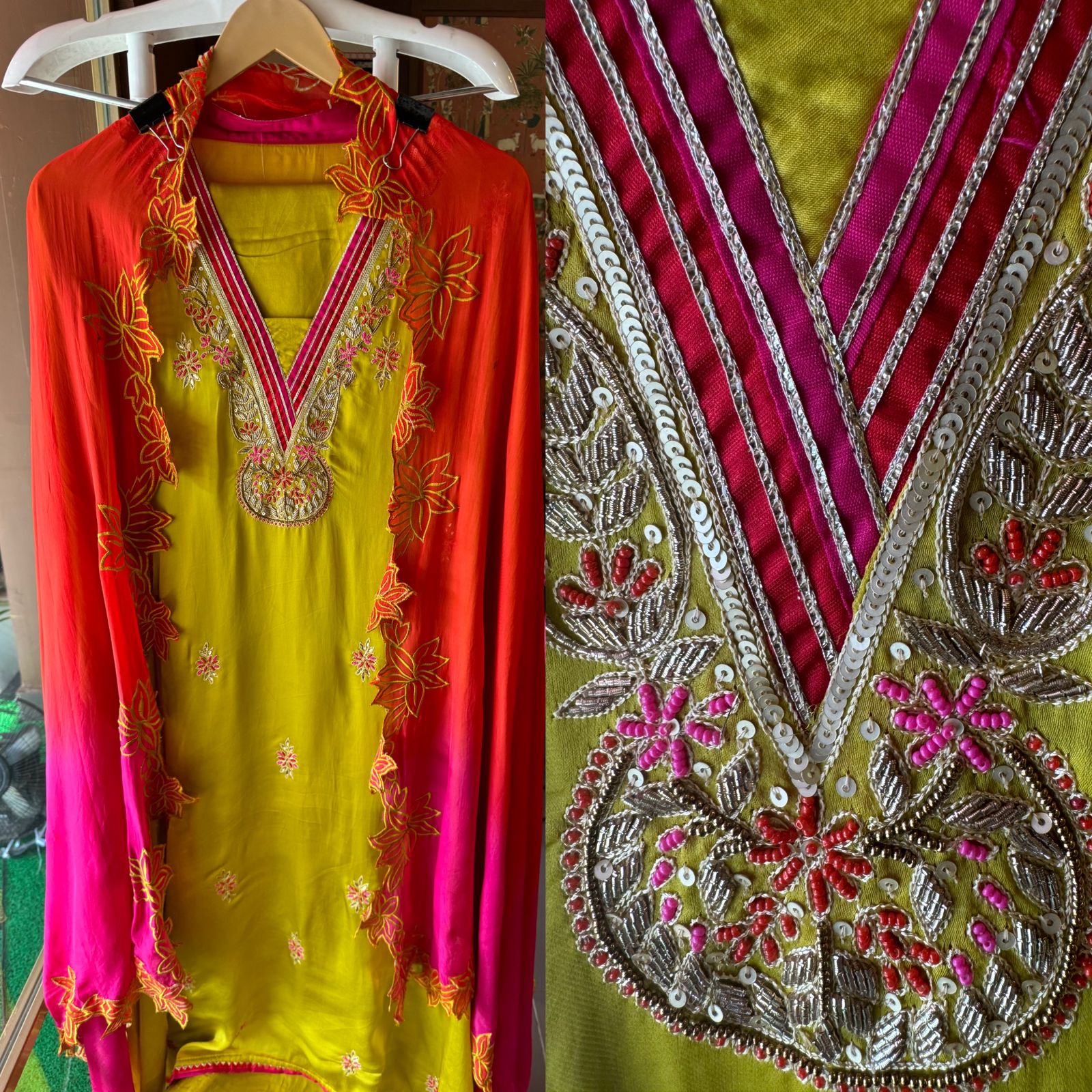 Satin silk Unstitched full size shirt with zardosi and Dabka