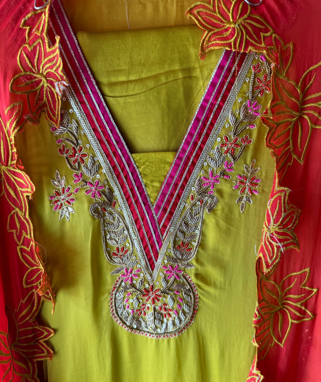 Satin silk Unstitched full size shirt with zardosi and Dabka