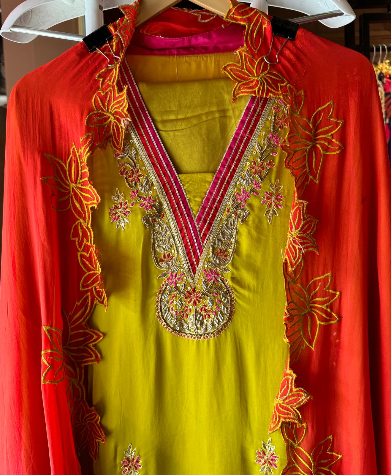 Satin silk Unstitched full size shirt with zardosi and Dabka