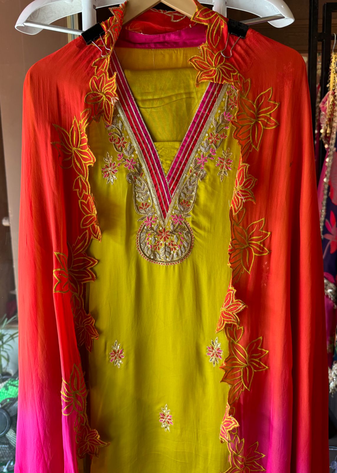 Satin silk Unstitched full size shirt with zardosi and Dabka