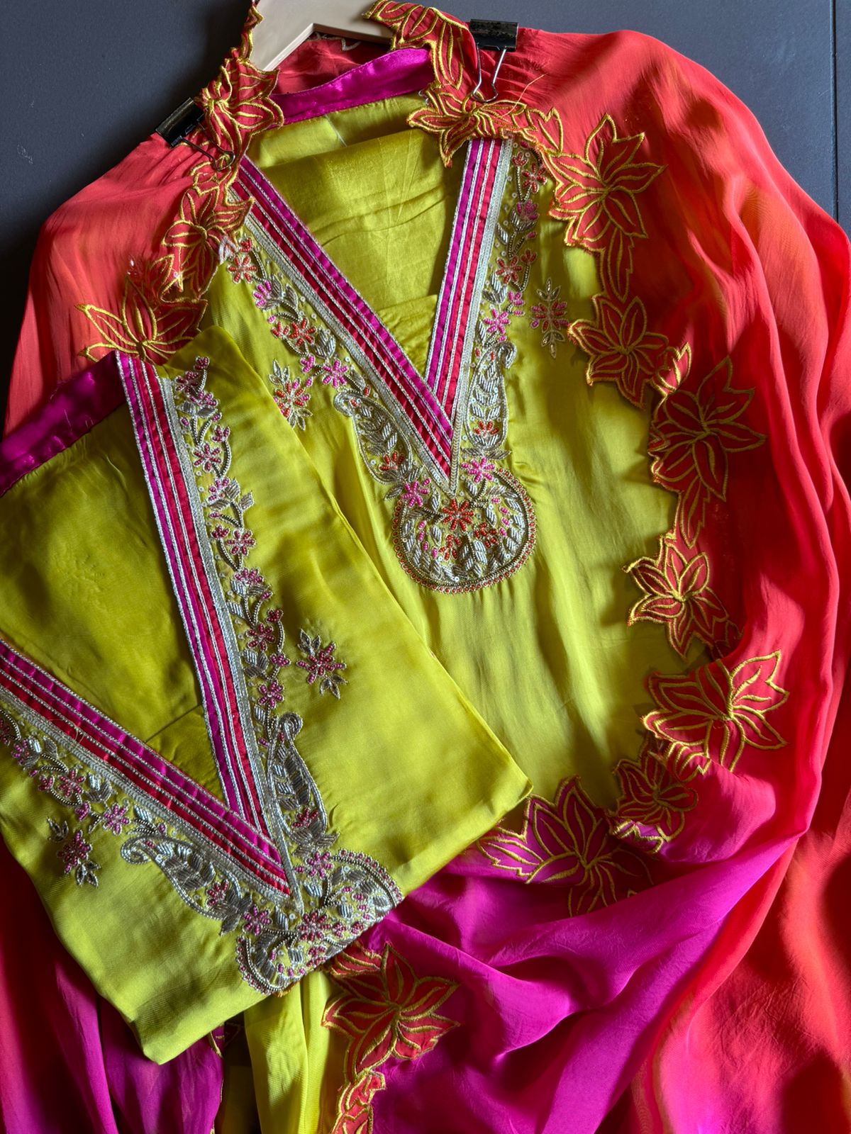 Satin silk Unstitched full size shirt with zardosi and Dabka