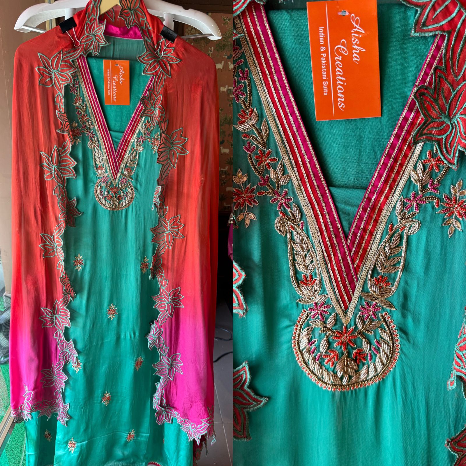 Satin silk Unstitched full size shirt with zardosi and Dabka