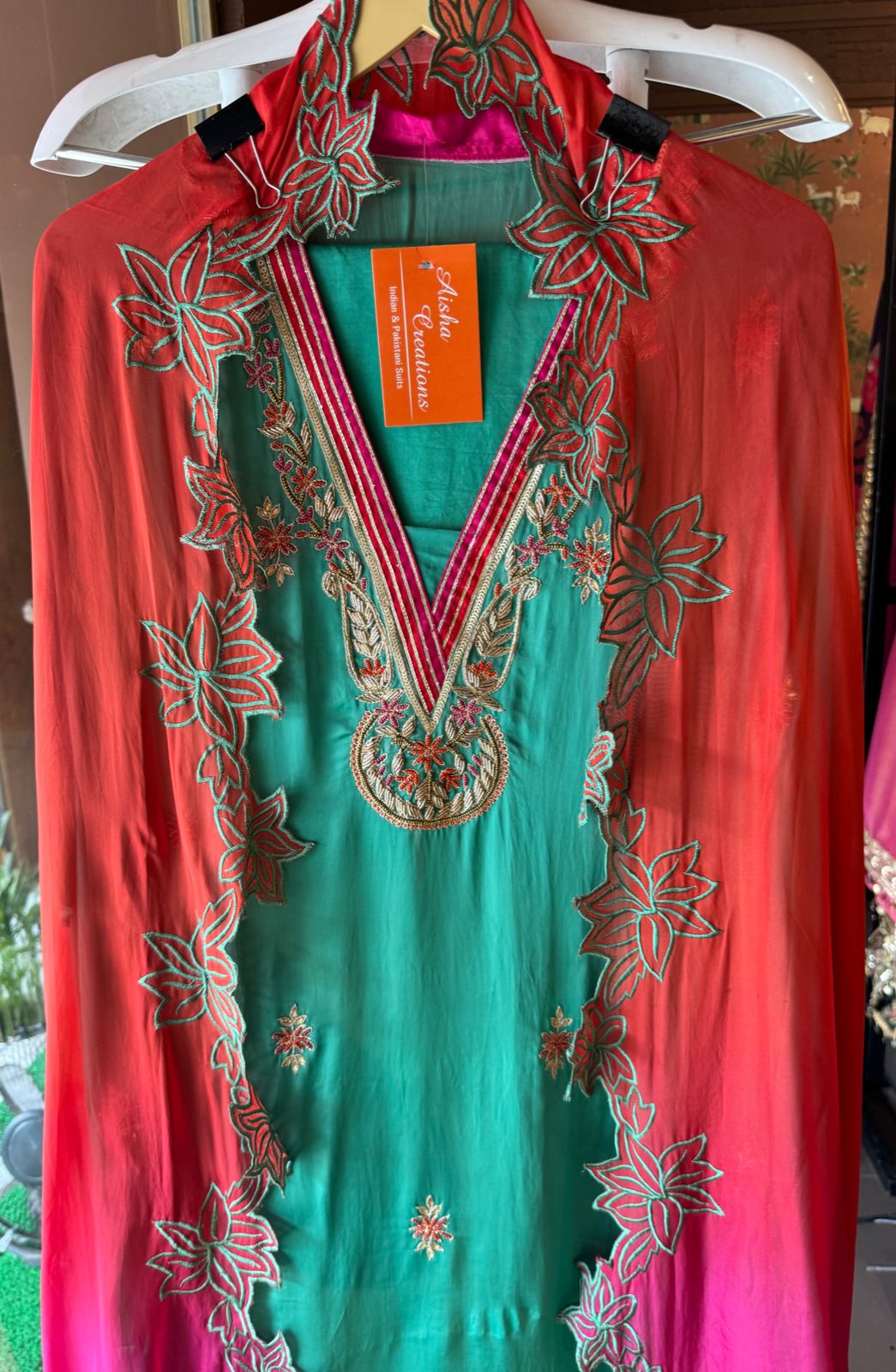 Satin silk Unstitched full size shirt with zardosi and Dabka