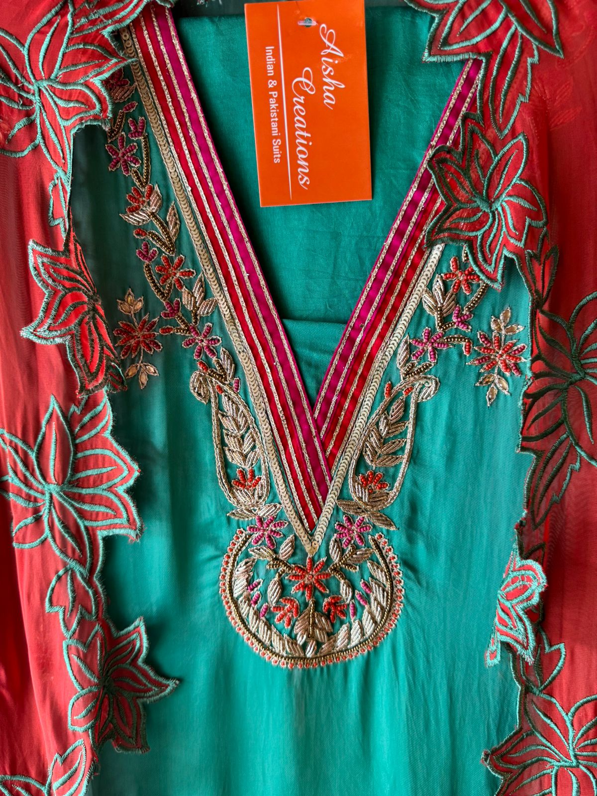 Satin silk Unstitched full size shirt with zardosi and Dabka