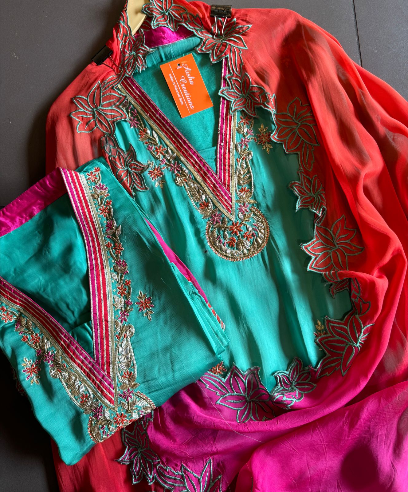 Satin silk Unstitched full size shirt with zardosi and Dabka