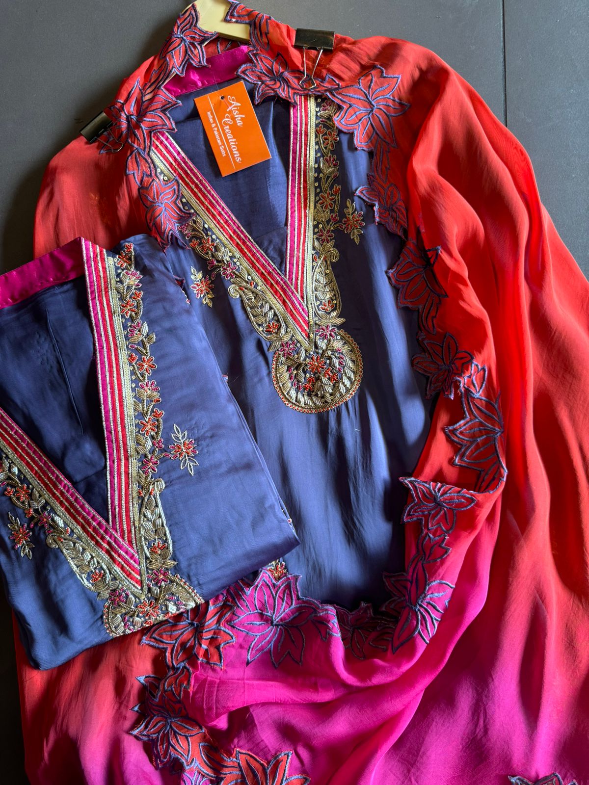 Satin silk Unstitched full size shirt with zardosi and Dabka