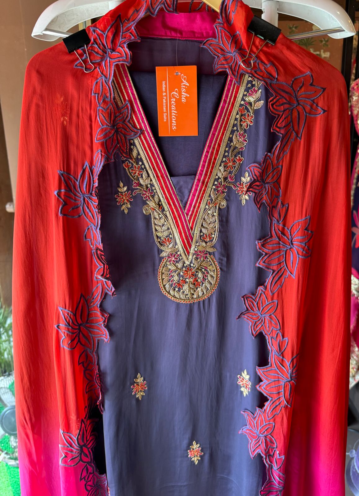 Satin silk Unstitched full size shirt with zardosi and Dabka