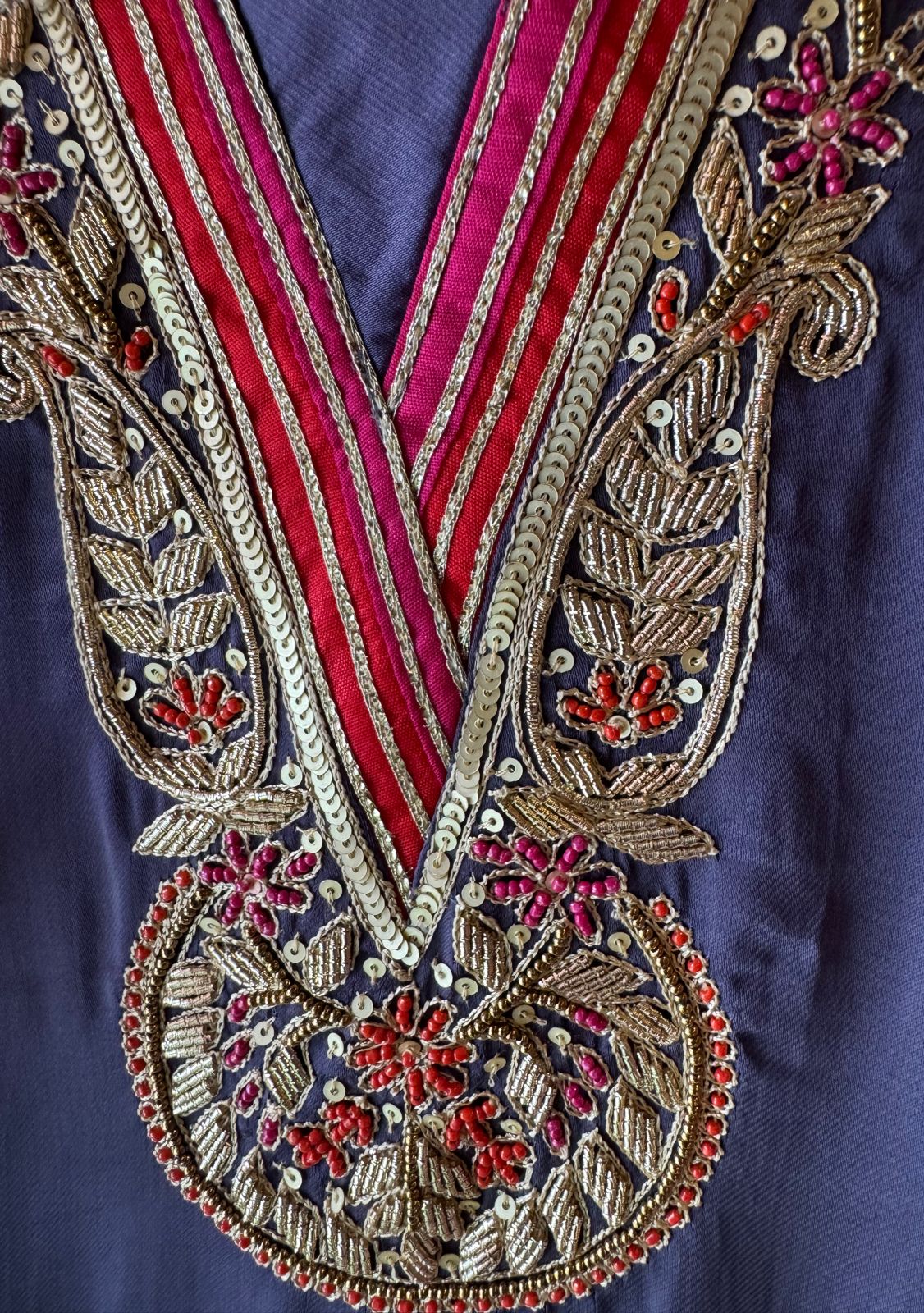 Satin silk Unstitched full size shirt with zardosi and Dabka