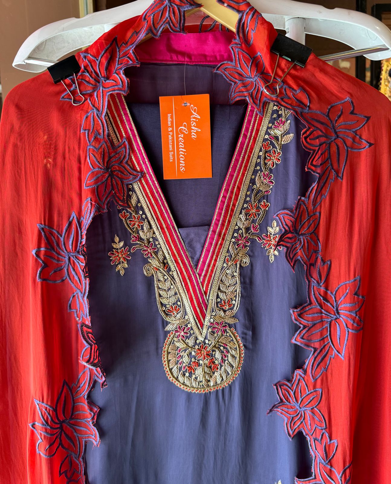 Satin silk Unstitched full size shirt with zardosi and Dabka