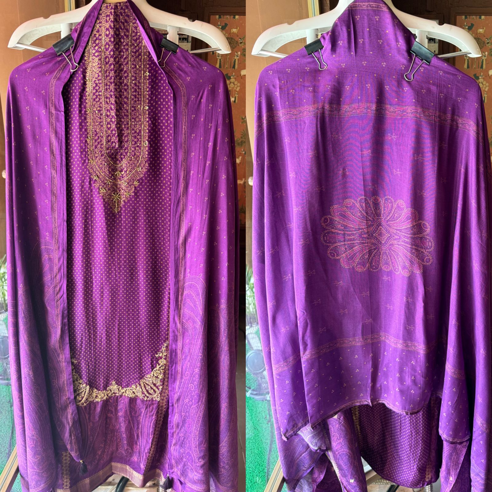 Pure Silk Unstitched shirts with bandhani print