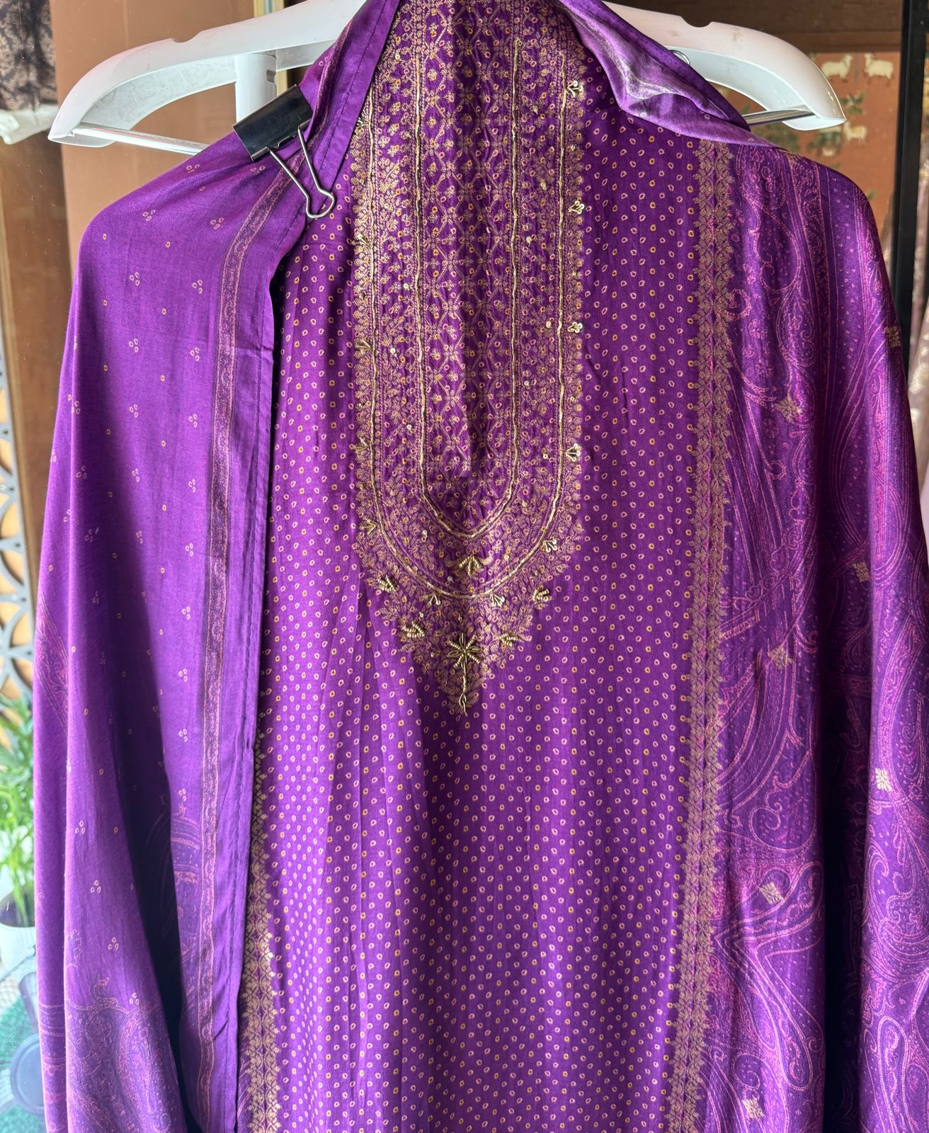 Pure Silk Unstitched shirts with bandhani print
