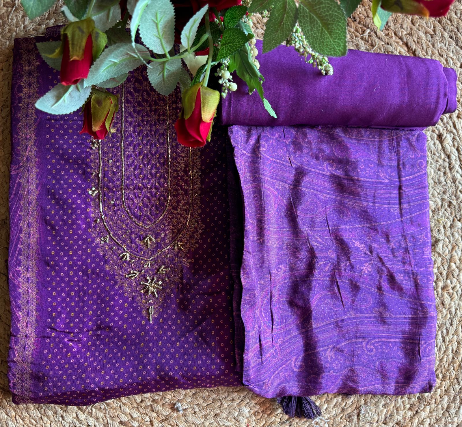 Pure Silk Unstitched shirts with bandhani print