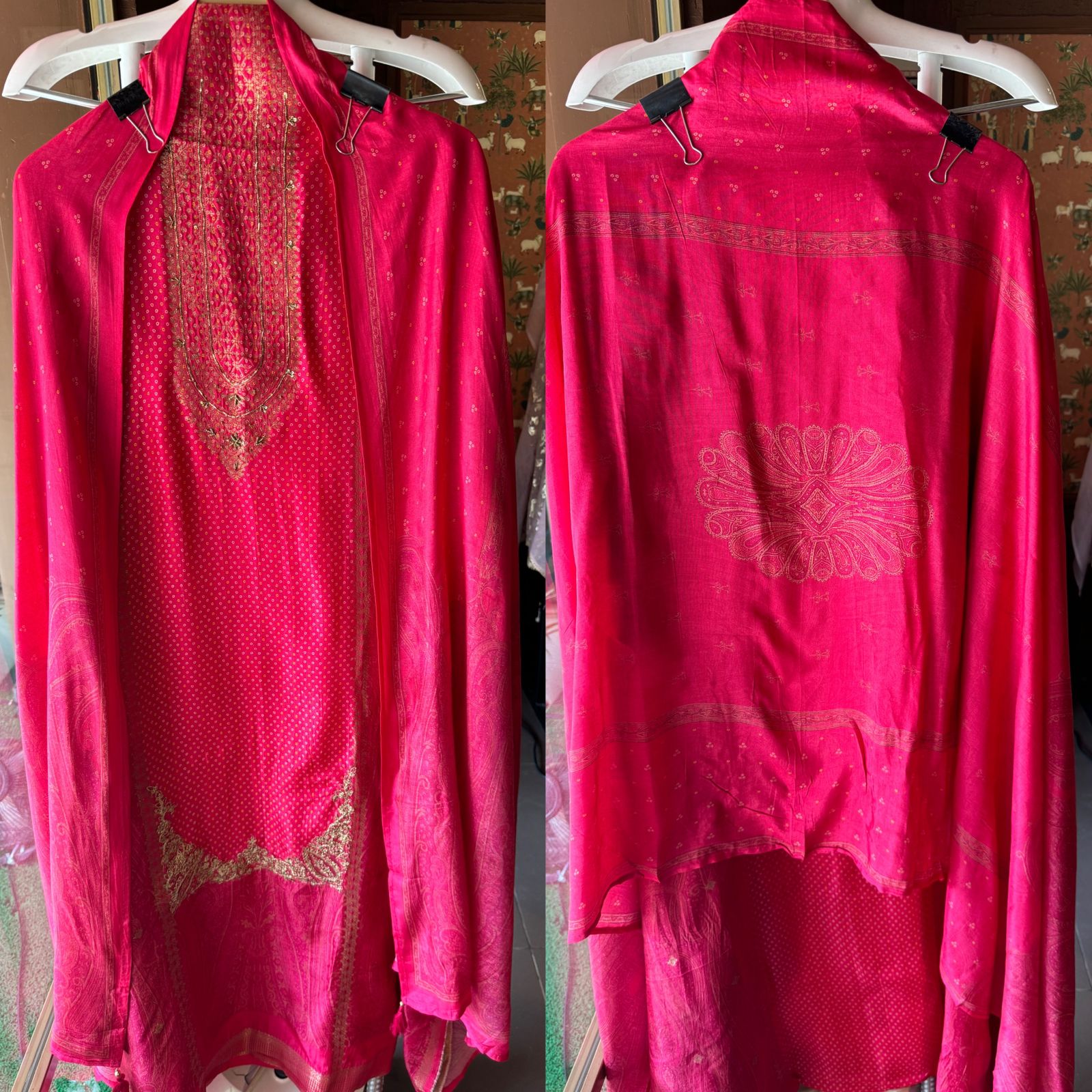 Pure Silk Unstitched shirts with bandhani print