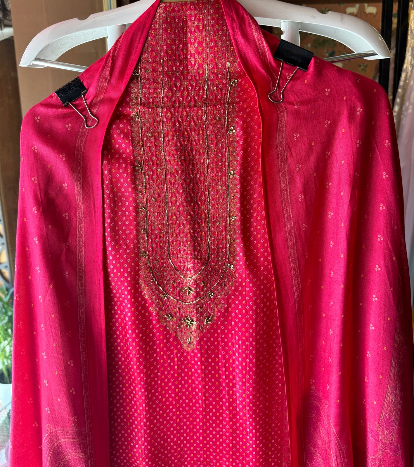 Pure Silk Unstitched shirts with bandhani print