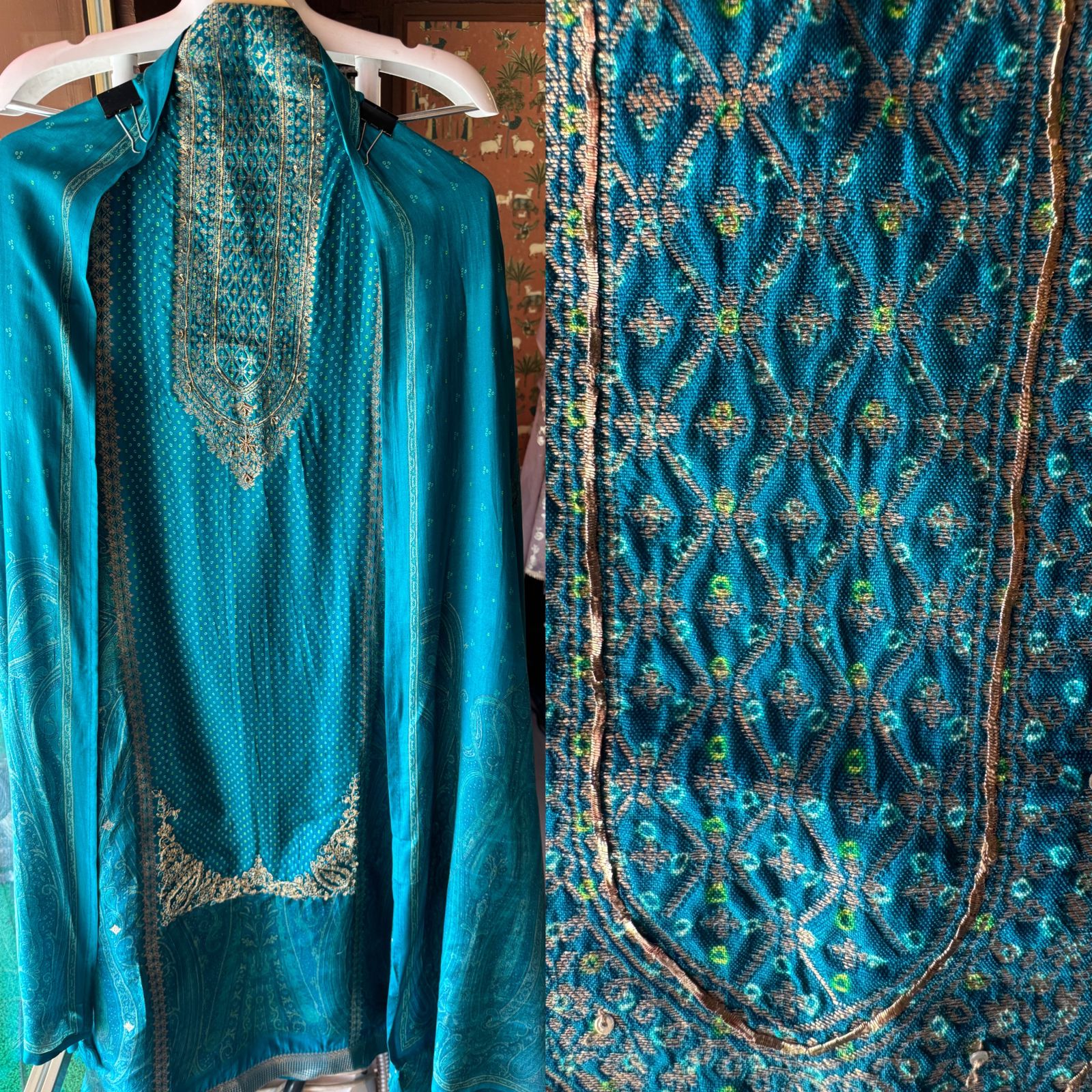 Pure Silk Unstitched shirts with bandhani print