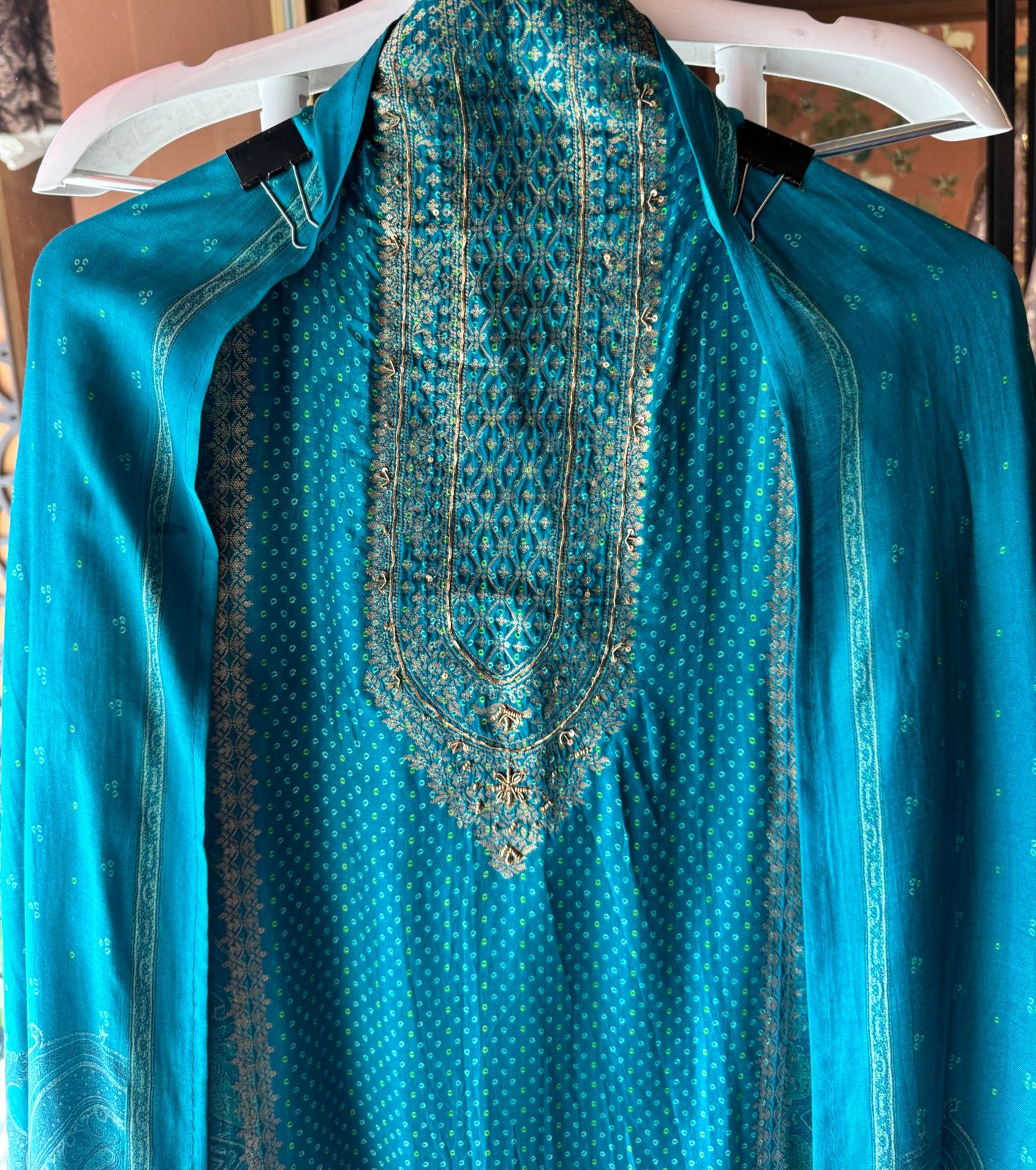 Pure Silk Unstitched shirts with bandhani print