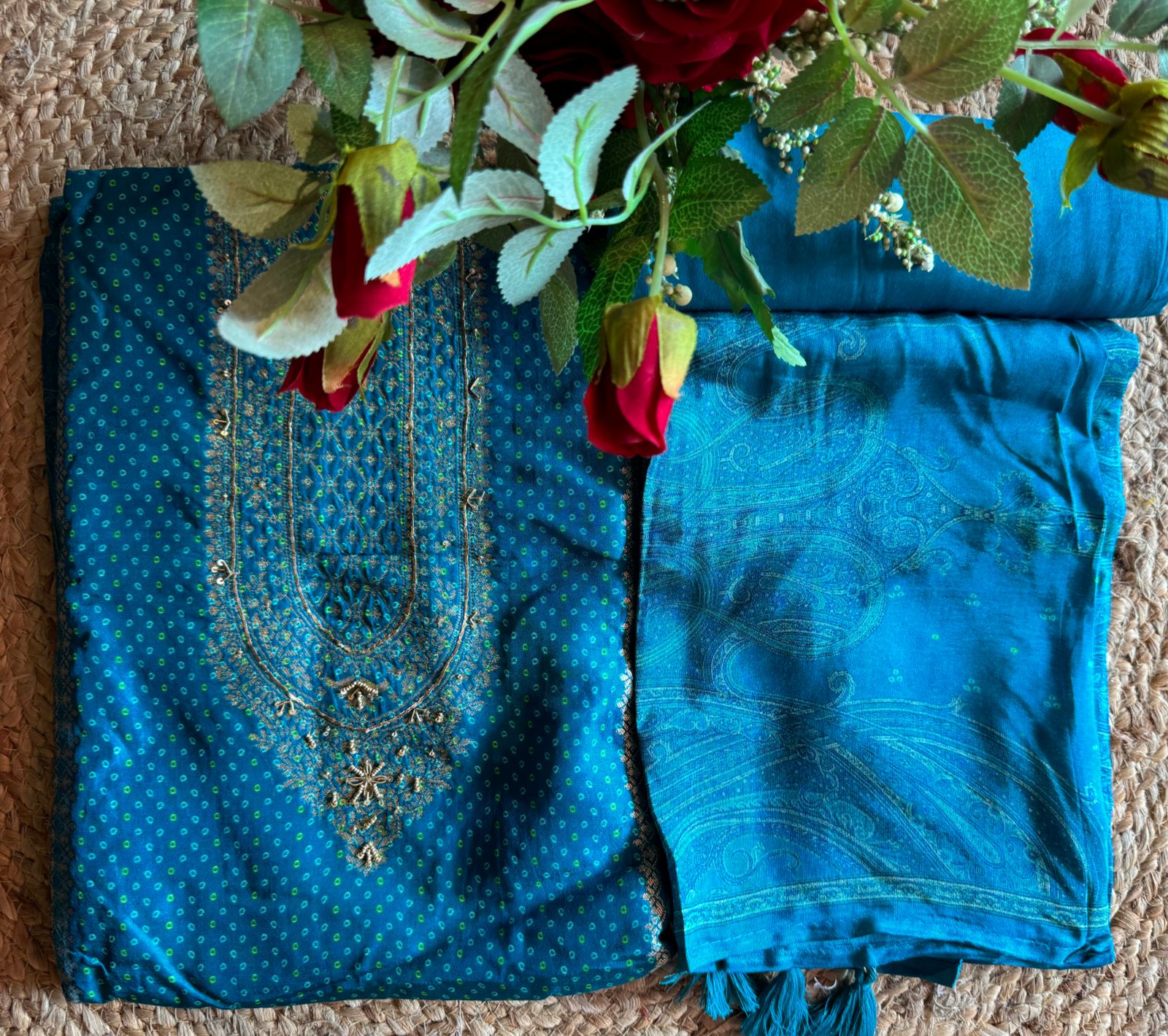 Pure Silk Unstitched shirts with bandhani print