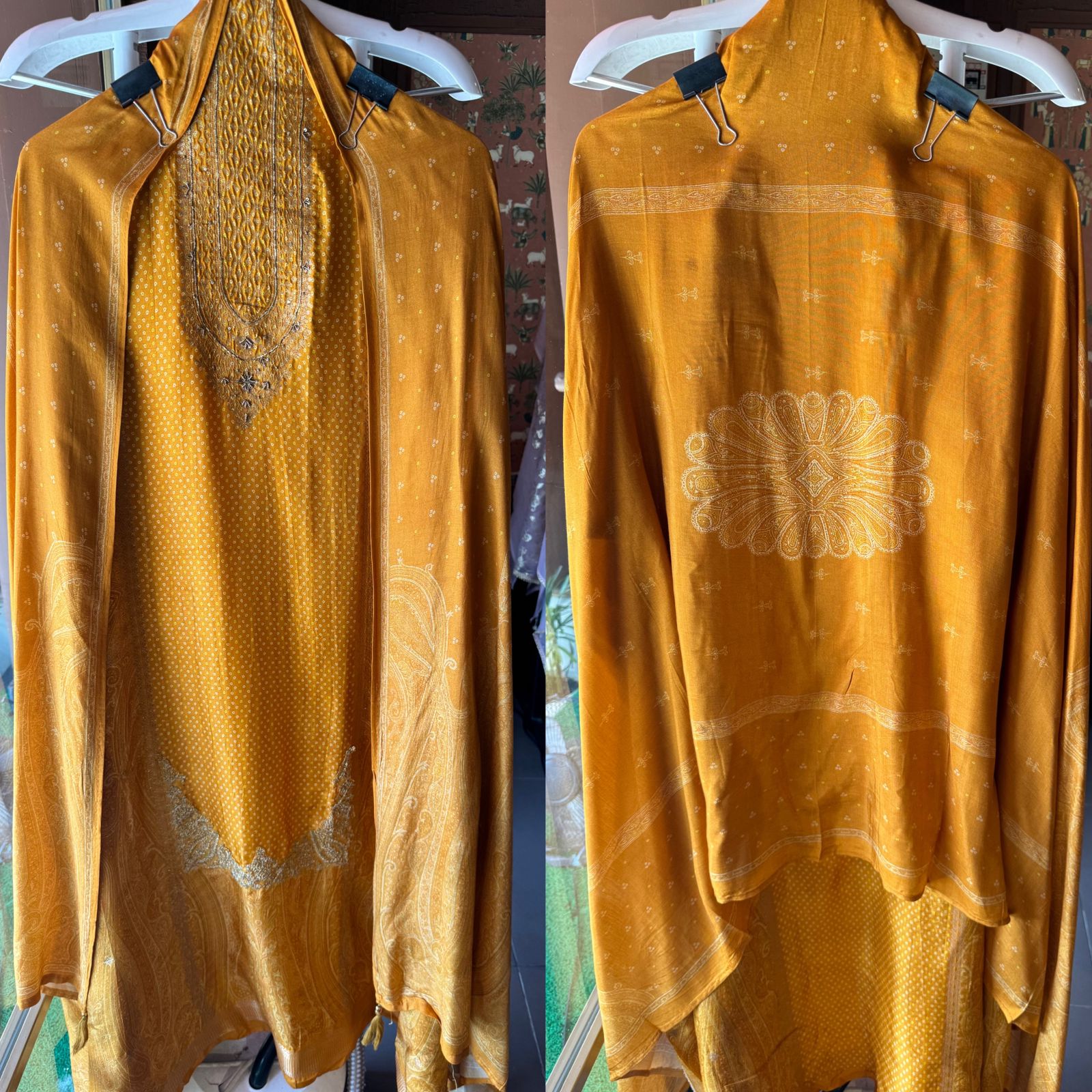 Pure Silk Unstitched shirts with bandhani print