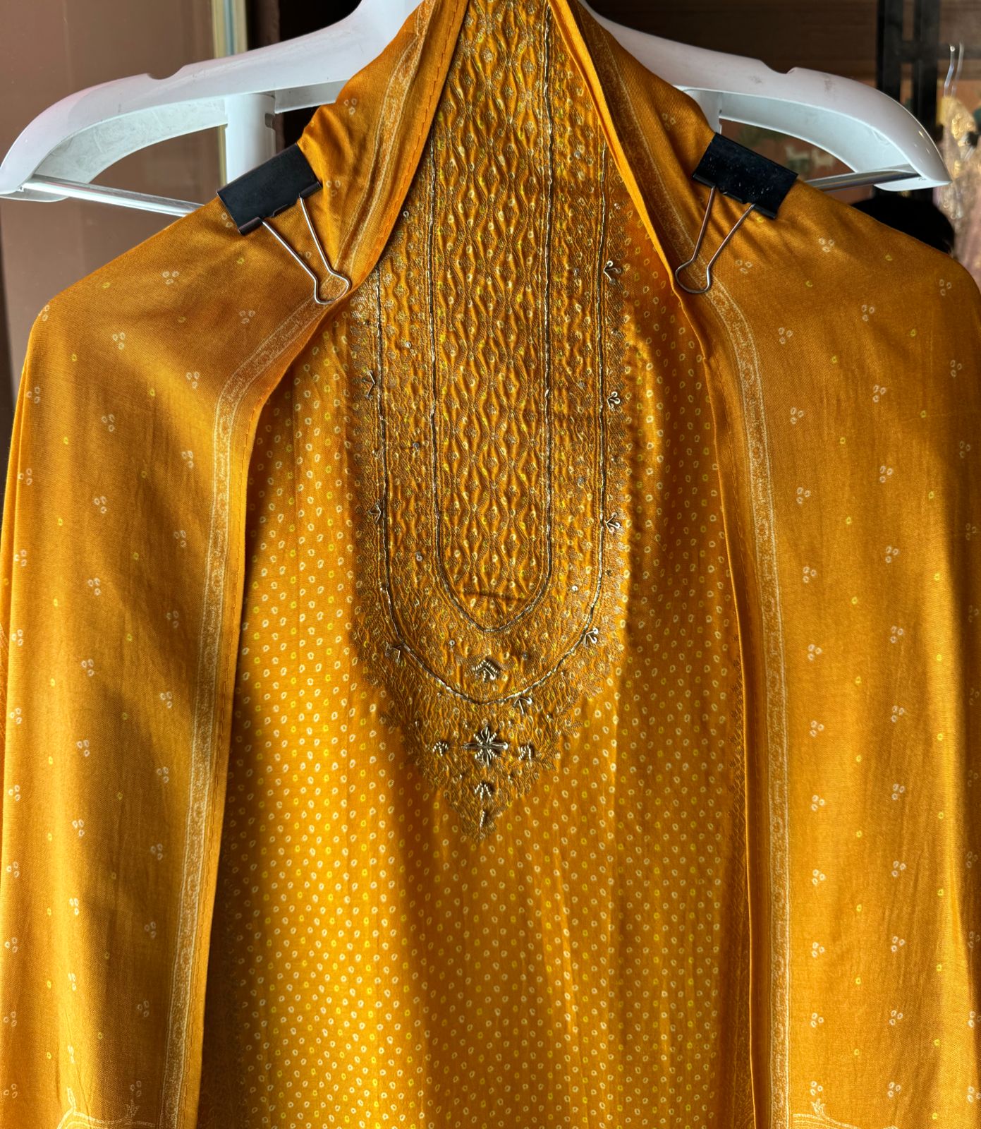 Pure Silk Unstitched shirts with bandhani print